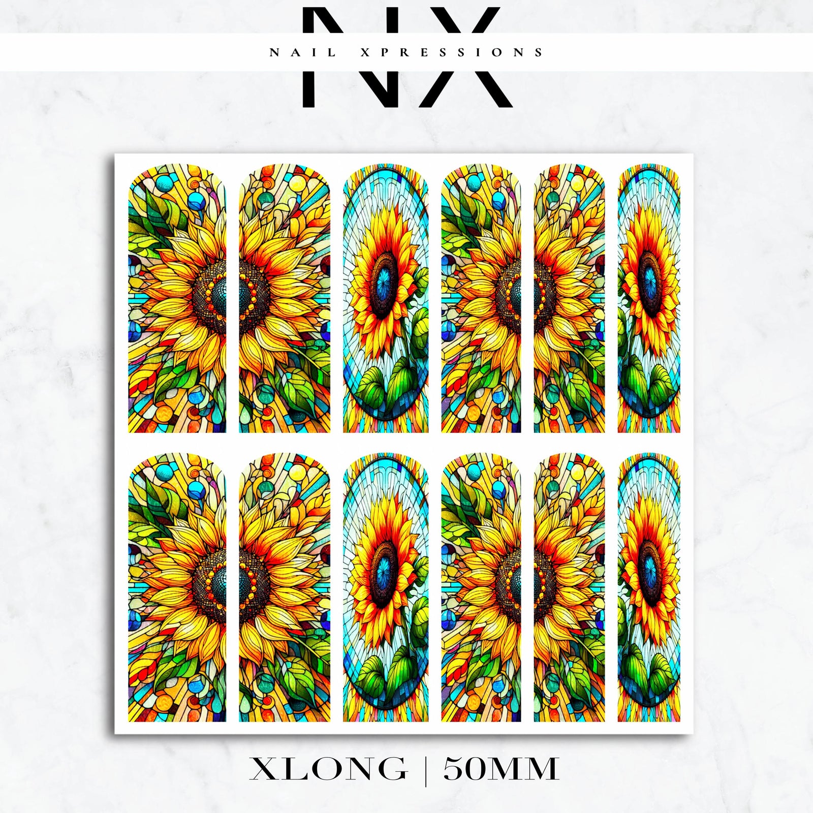 Stained Glass Sunflower Nail Decals | Nail Art Water Transfer | Nail Wraps