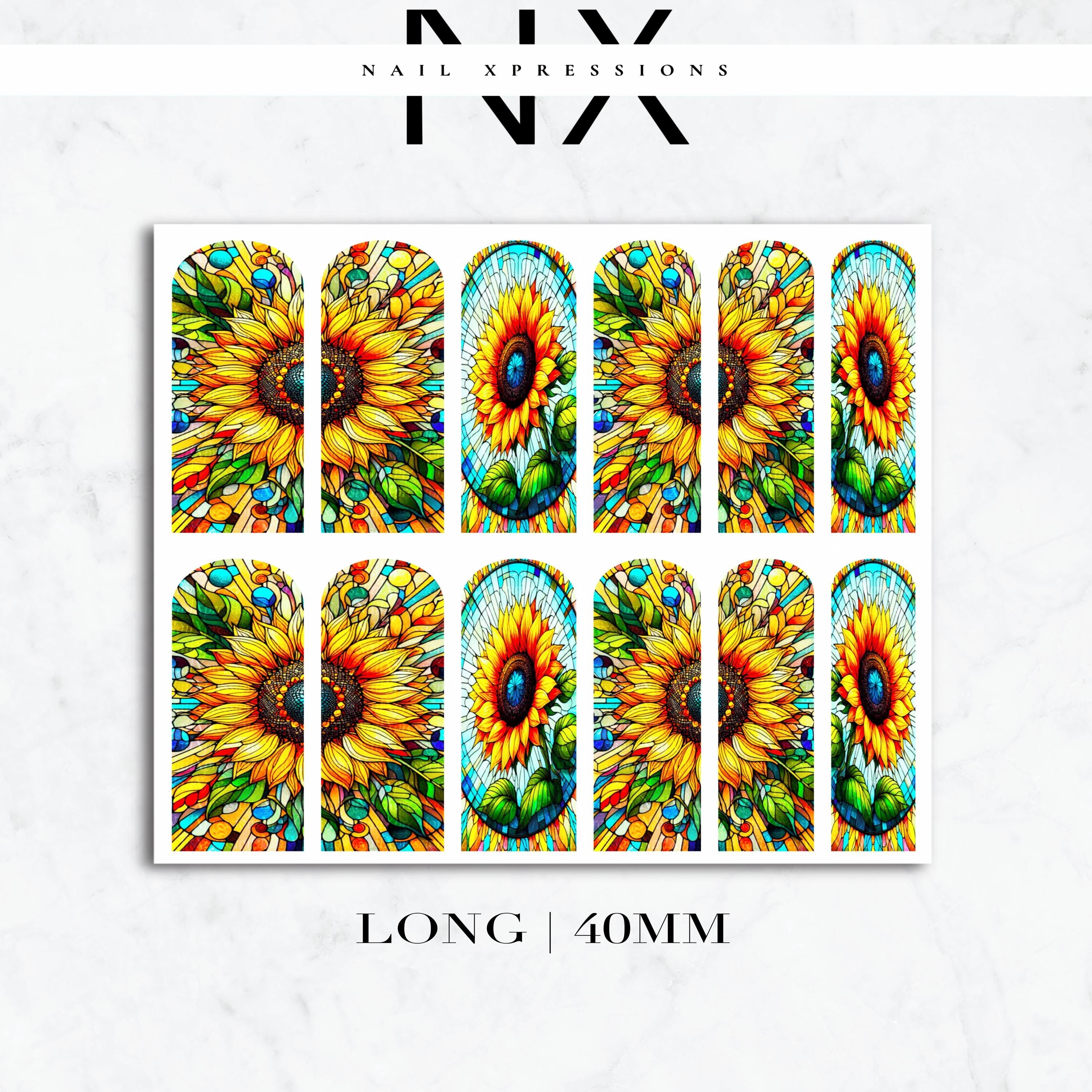Stained Glass Sunflower Nail Decals | Nail Art Water Transfer | Nail Wraps
