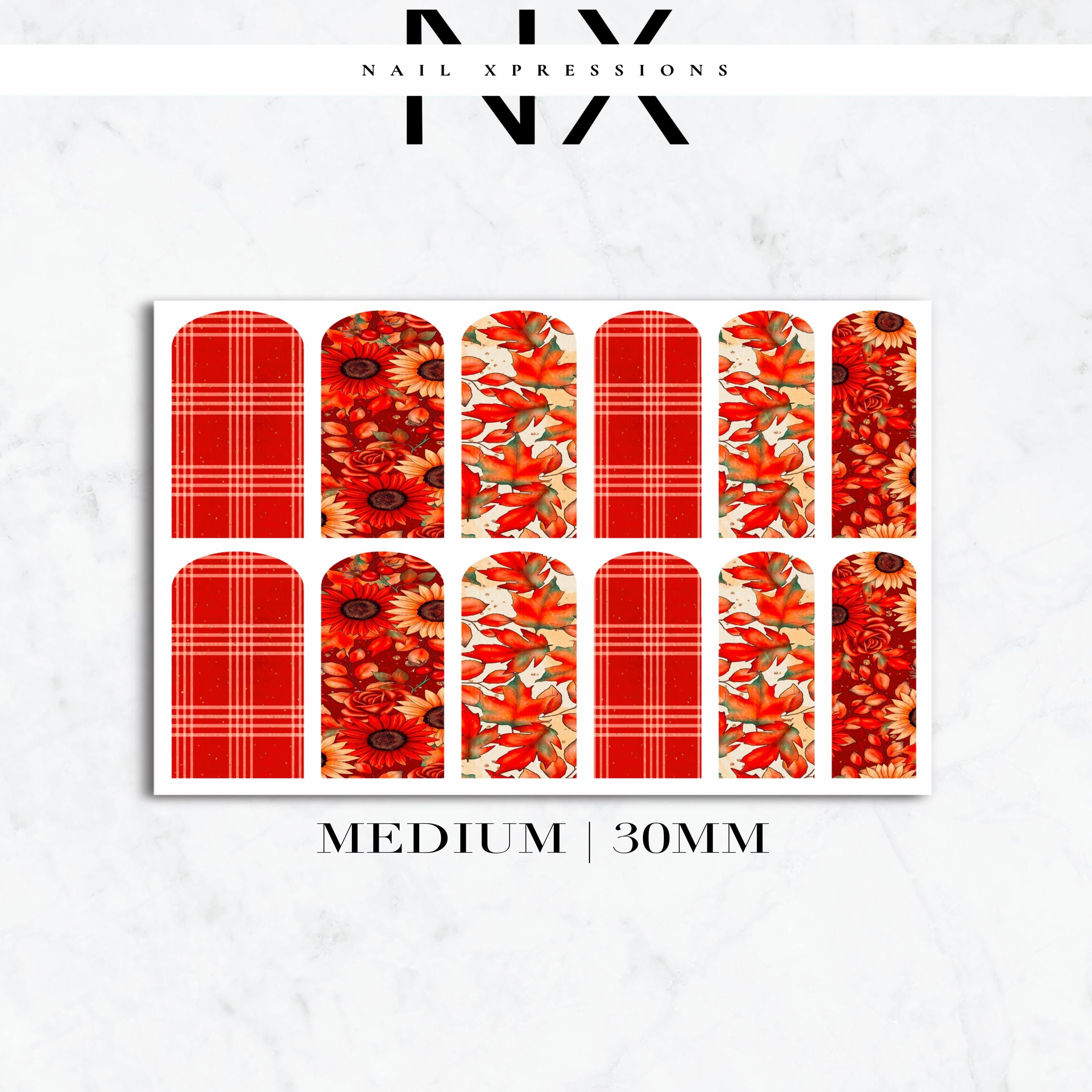 Plaid Fall Leaves and Flower Nail Decals | Nail Art Water Transfer | Nail Wraps