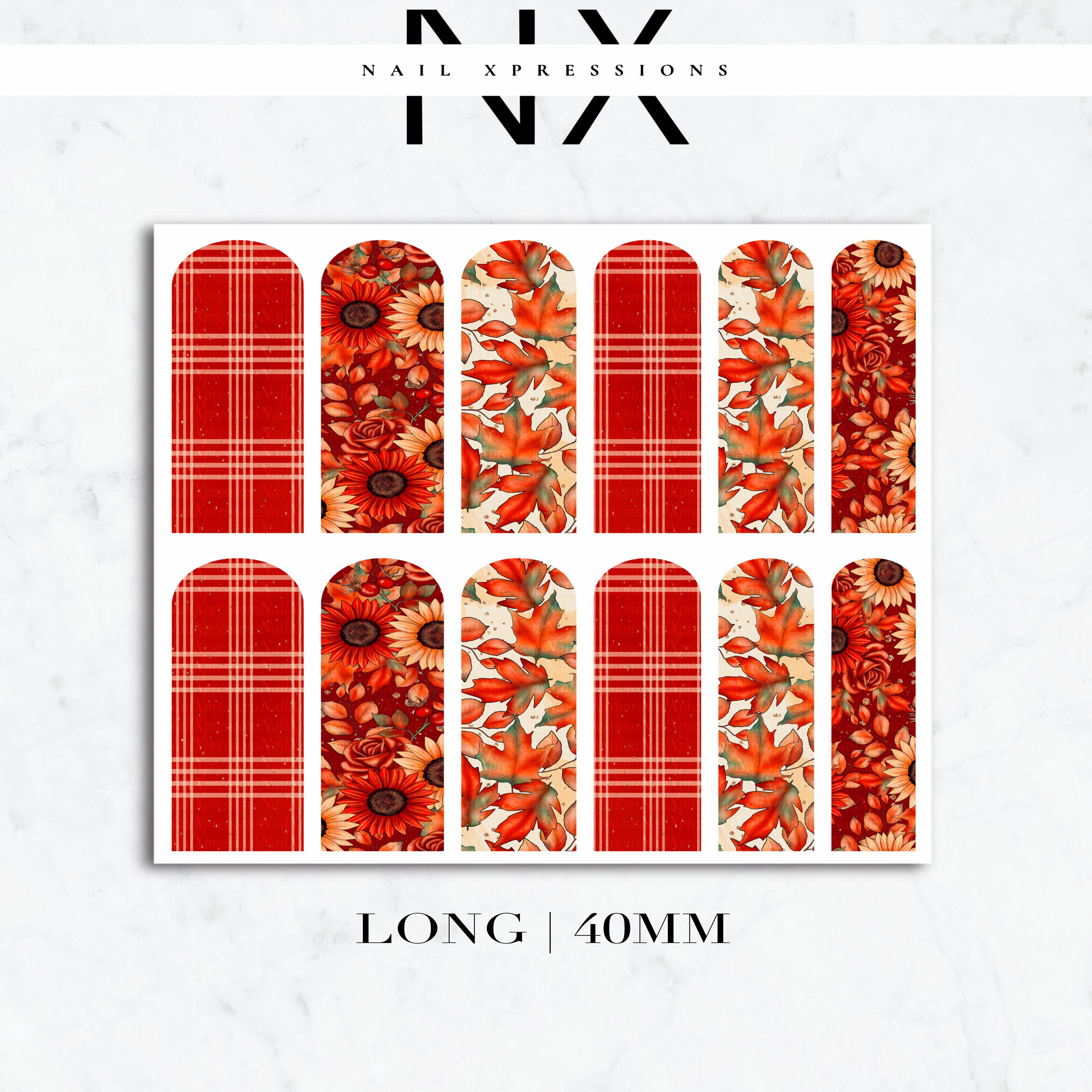 Plaid Fall Leaves and Flower Nail Decals | Nail Art Water Transfer | Nail Wraps