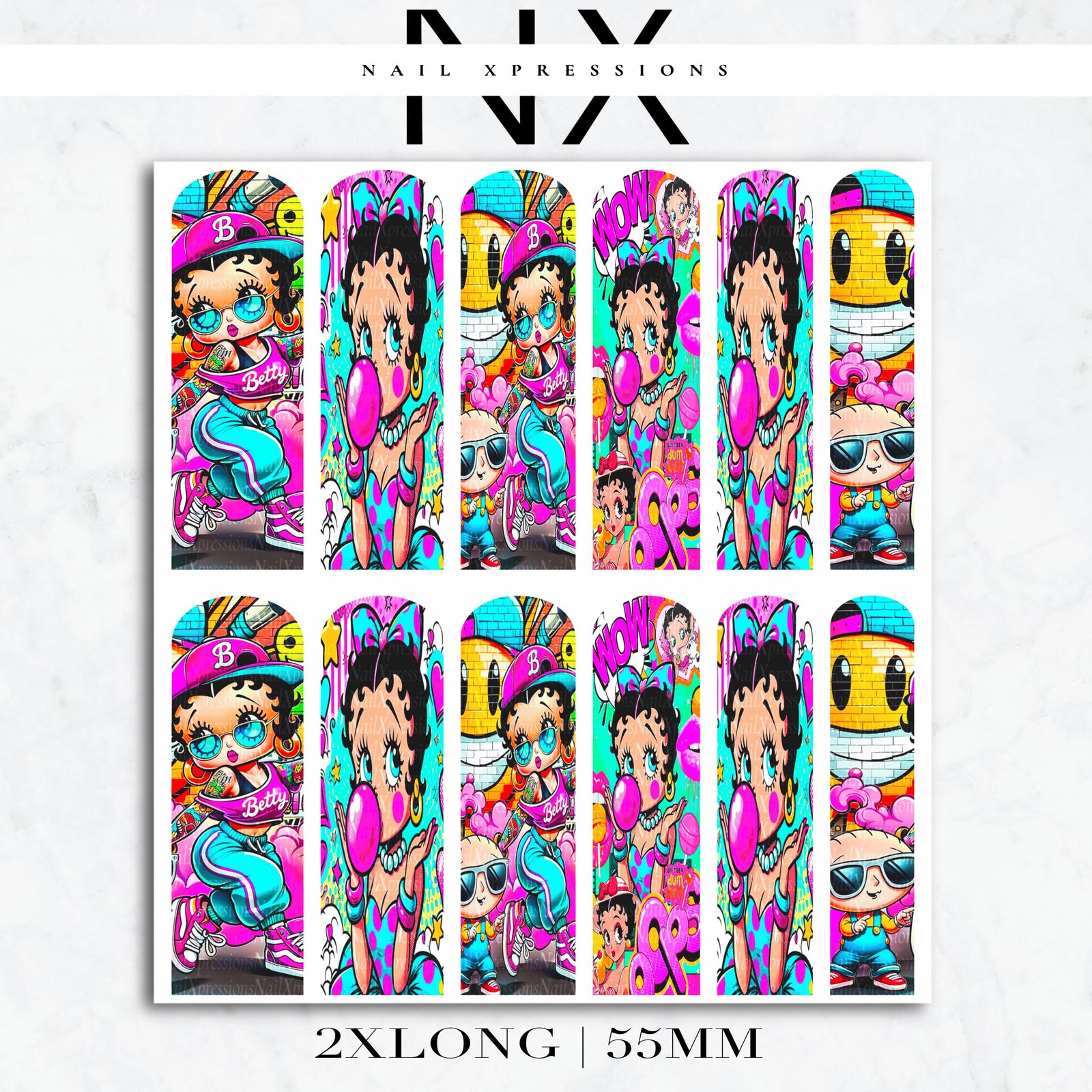 90’s Vibe Betty Nail Decals | Nail Art Water Transfer | Nail Wraps