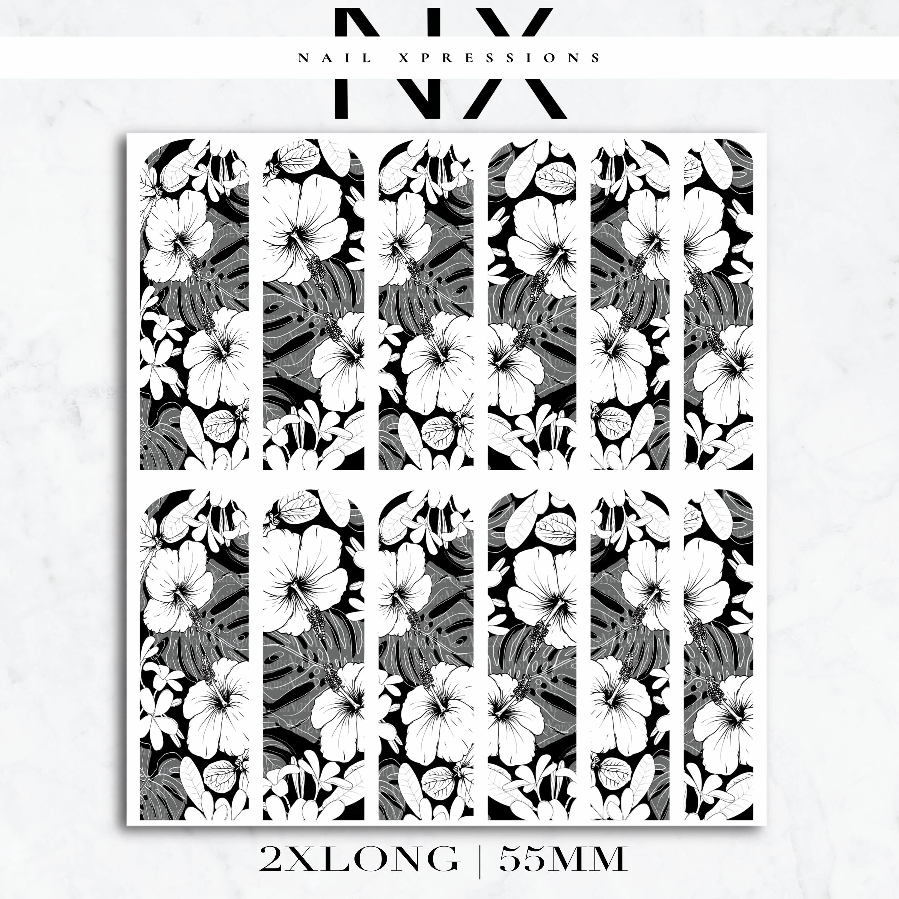 Monochrome Tropical Paradise Nail Decals | Nail Art Water Transfer | Nail Wraps