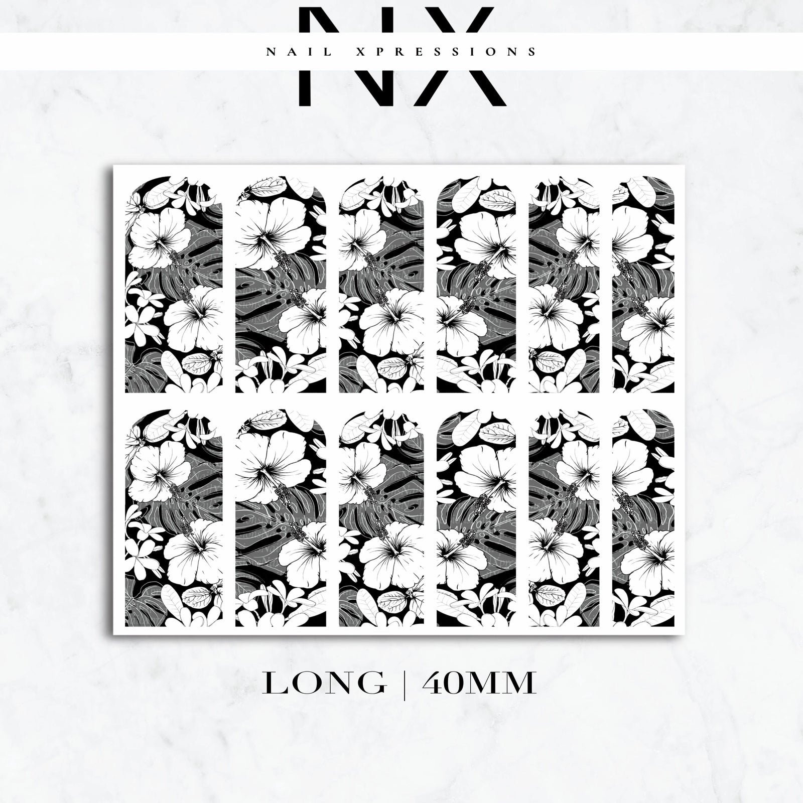 Monochrome Tropical Paradise Nail Decals | Nail Art Water Transfer | Nail Wraps