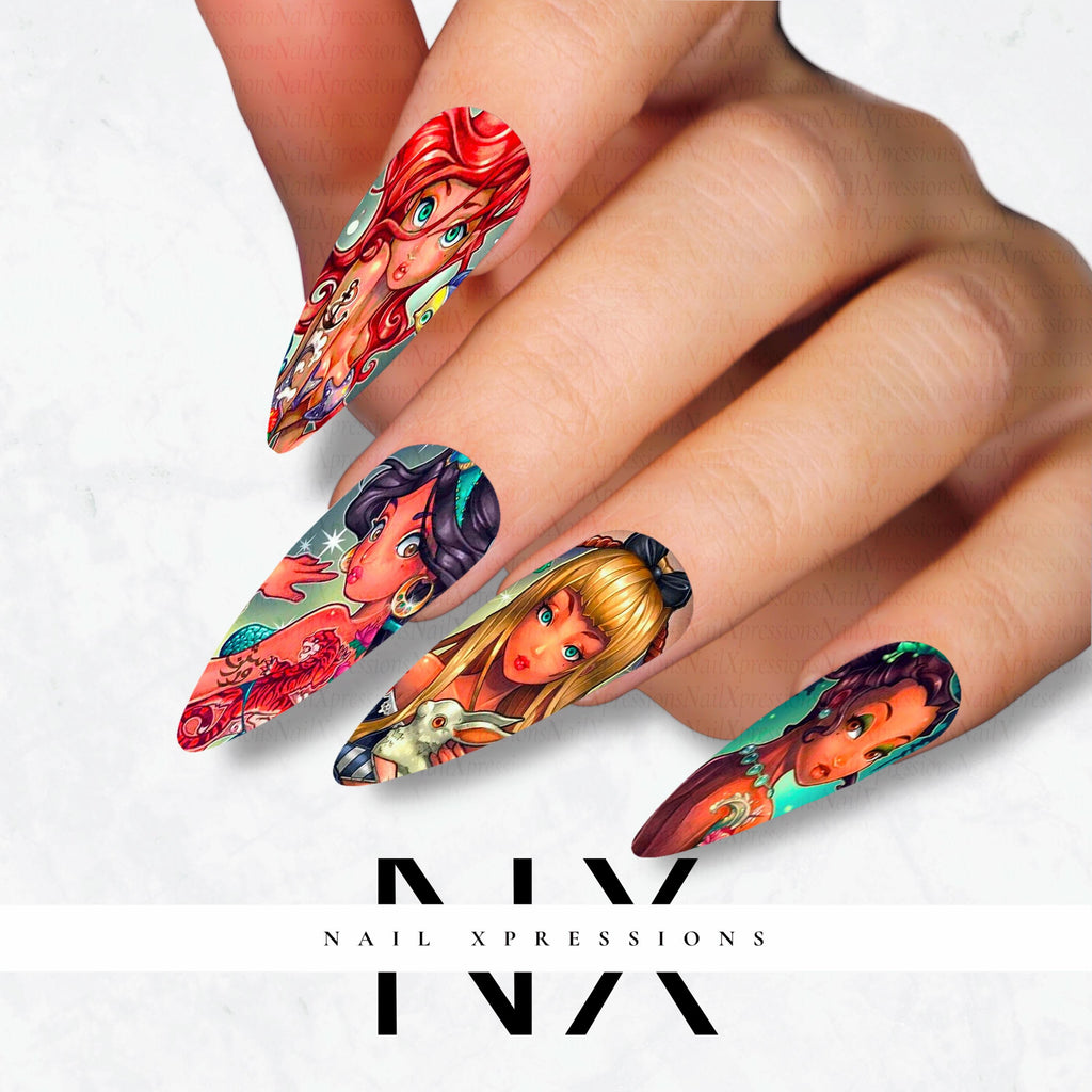 Rebel Princesses Tattooed Nail Decals | Nail Art Water Transfer | Nail Wraps