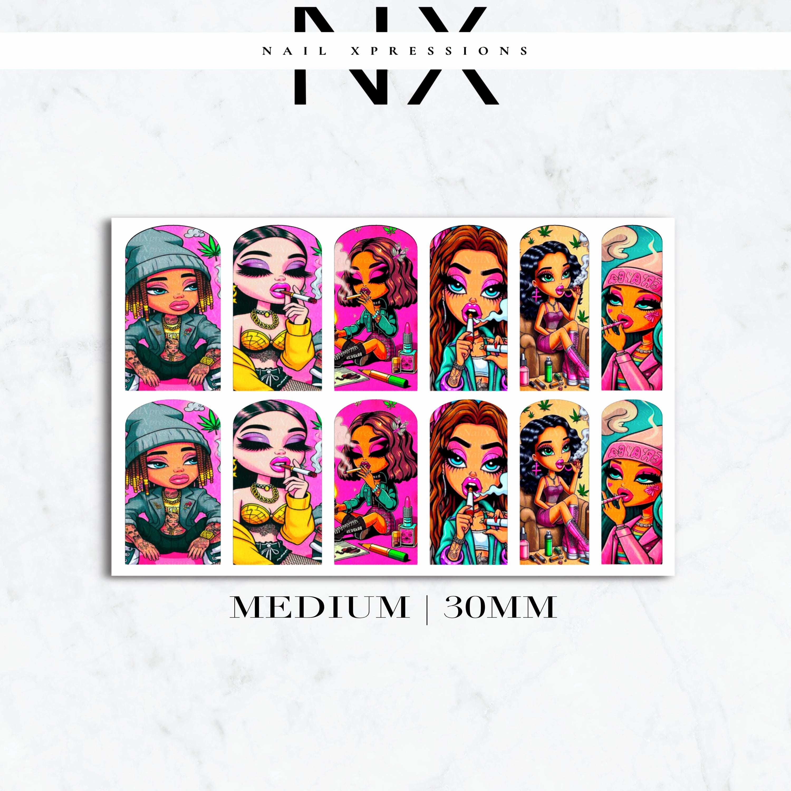 Cartoon Smoking Girls Nail Decals | Nail Art Water Transfer | Nail Wraps