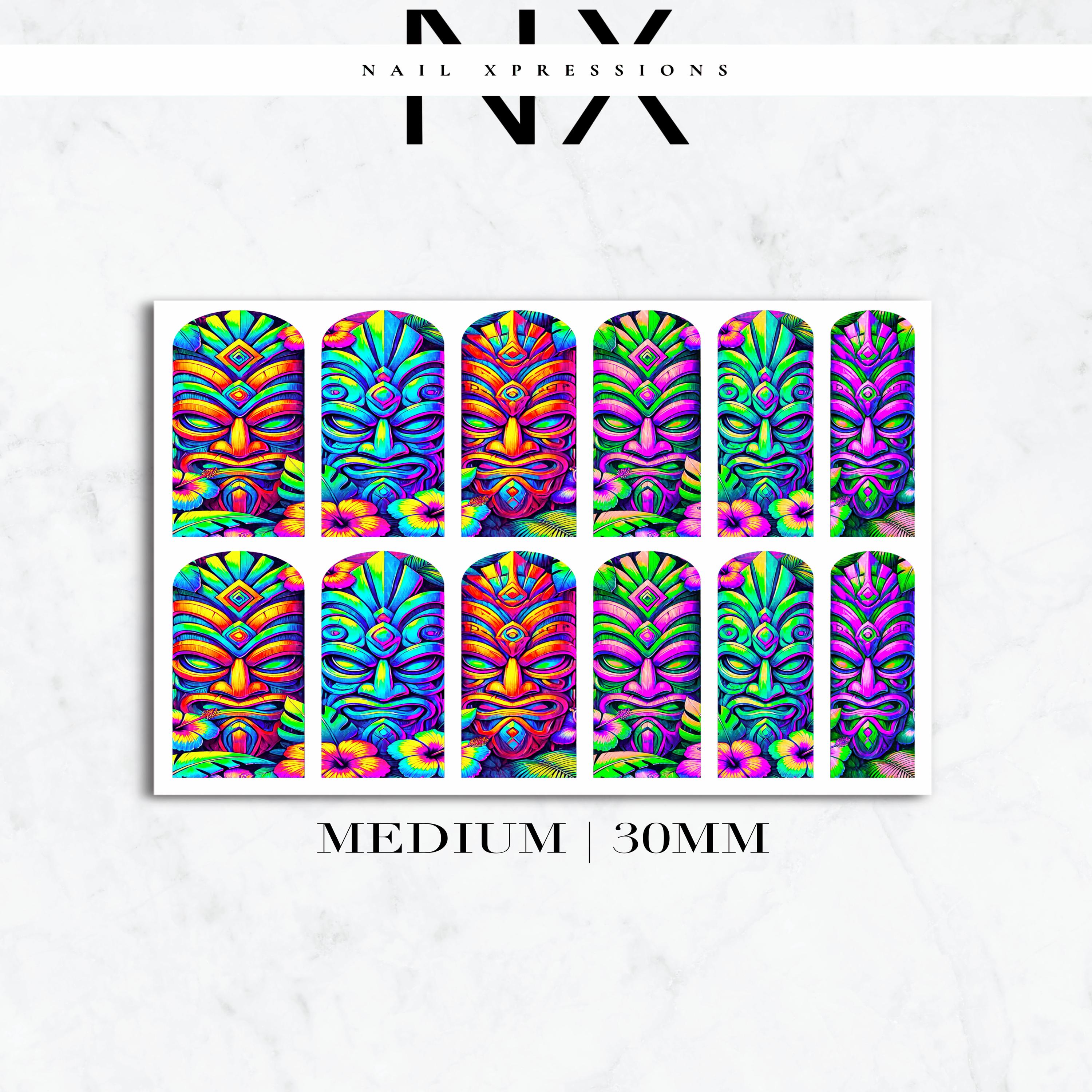 Vibrant Tiki Hut Mask Nail Decals | Nail Art Water Transfer | Nail Wraps