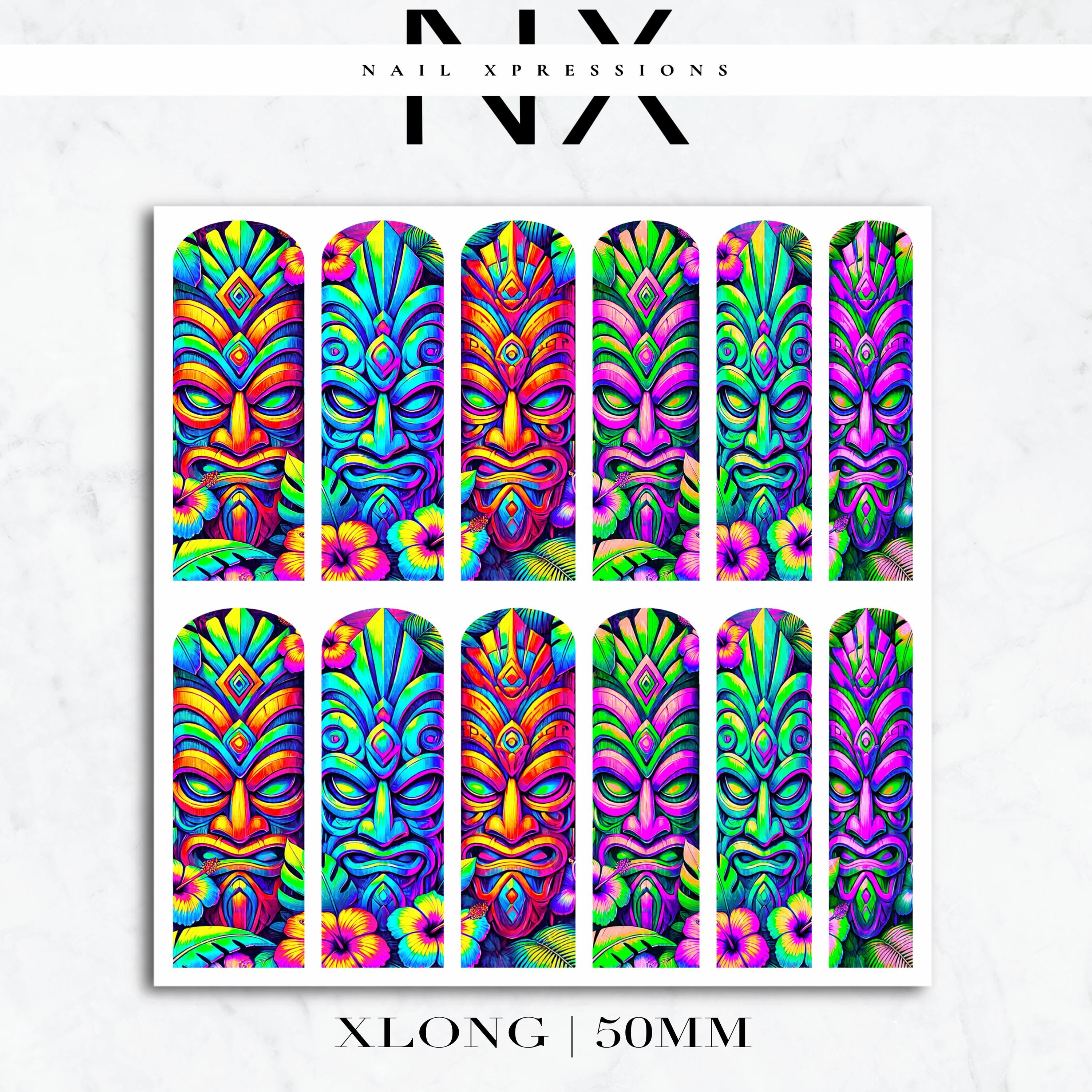 Vibrant Tiki Hut Mask Nail Decals | Nail Art Water Transfer | Nail Wraps