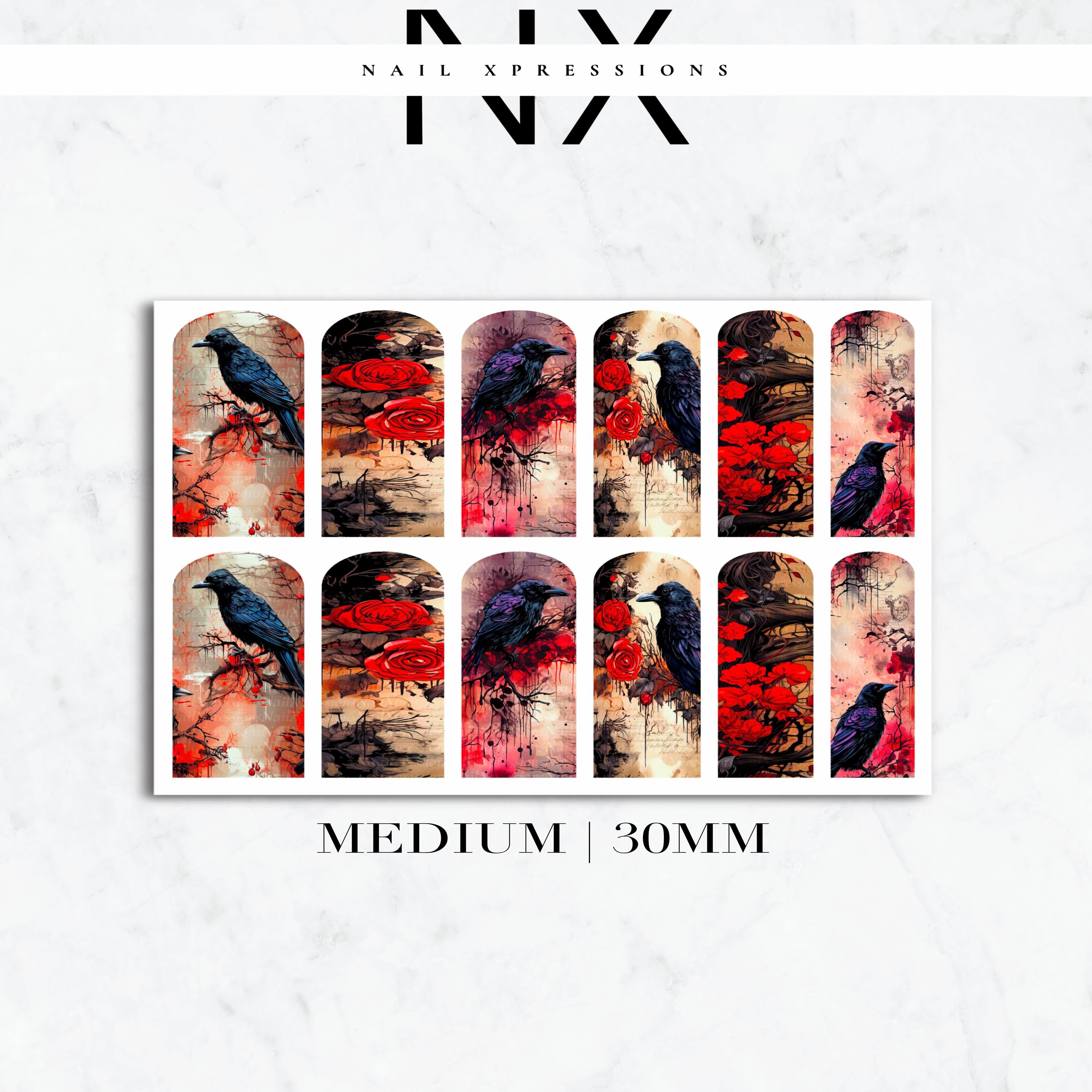 Raven and Roses Nail Decals | Nail Art Water Transfer | Nail Wraps