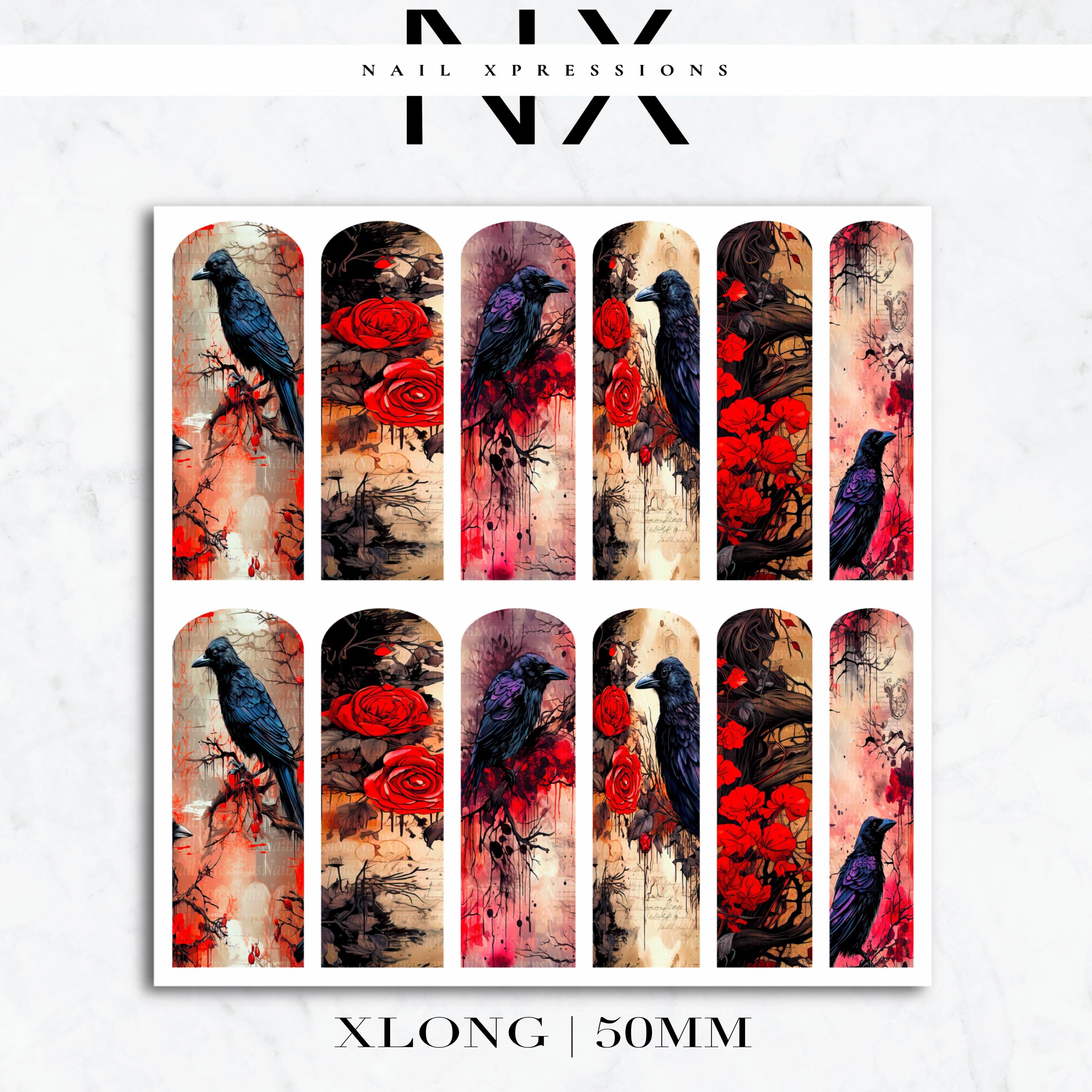 Raven and Roses Nail Decals | Nail Art Water Transfer | Nail Wraps