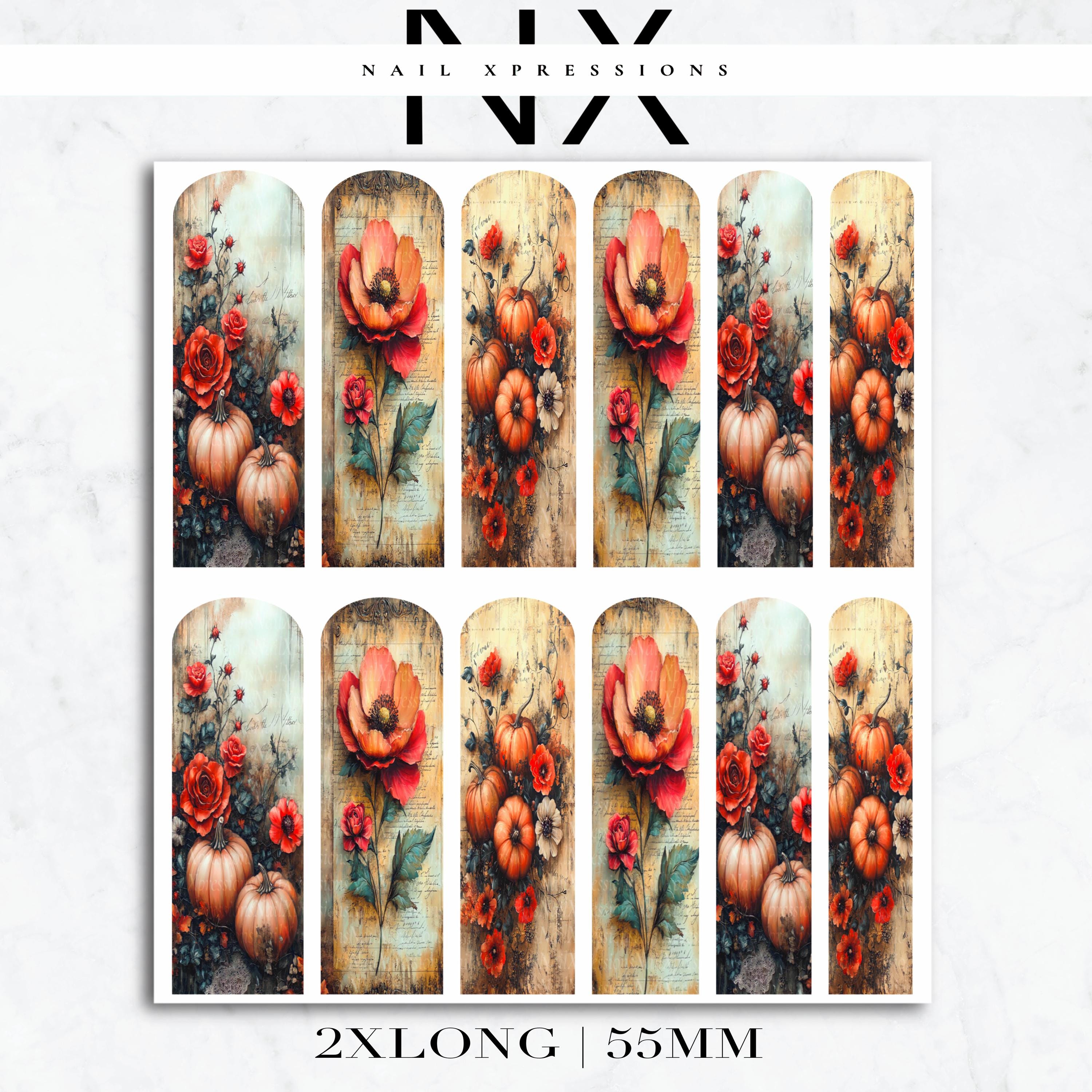 Rustic Fall Leaves and Flower Nail Decals | Nail Art Water Transfer | Nail Wraps