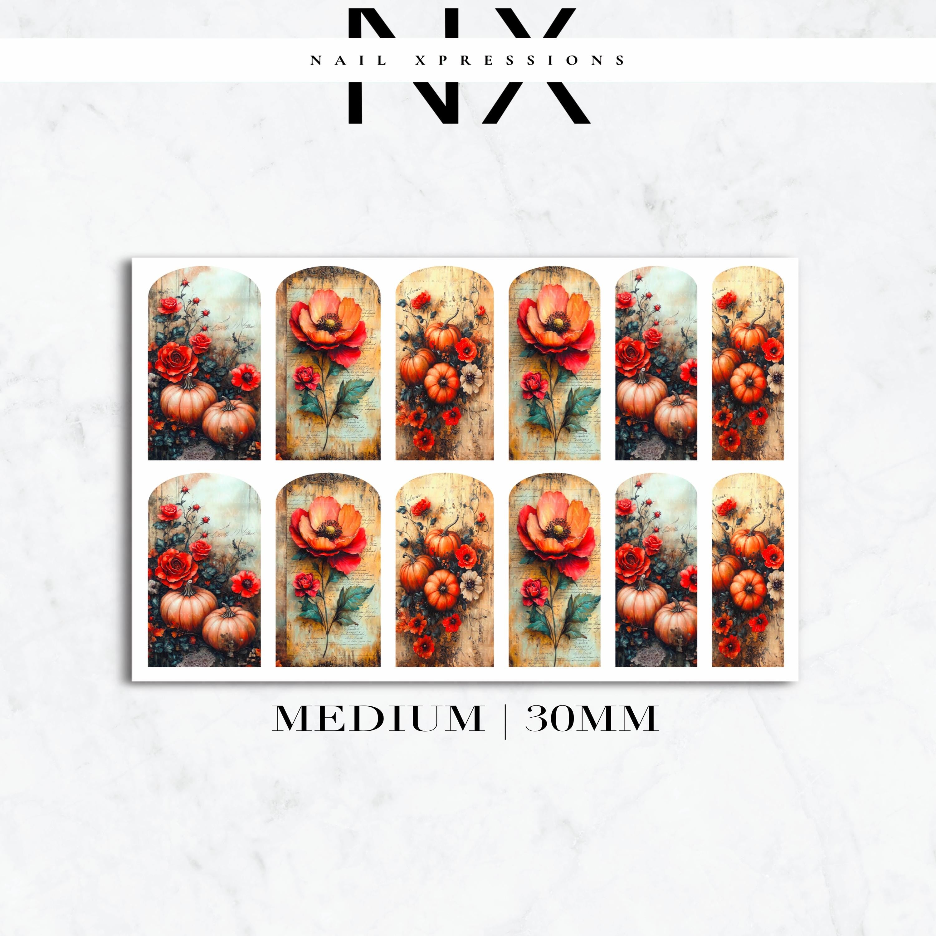 Rustic Fall Leaves and Flower Nail Decals | Nail Art Water Transfer | Nail Wraps