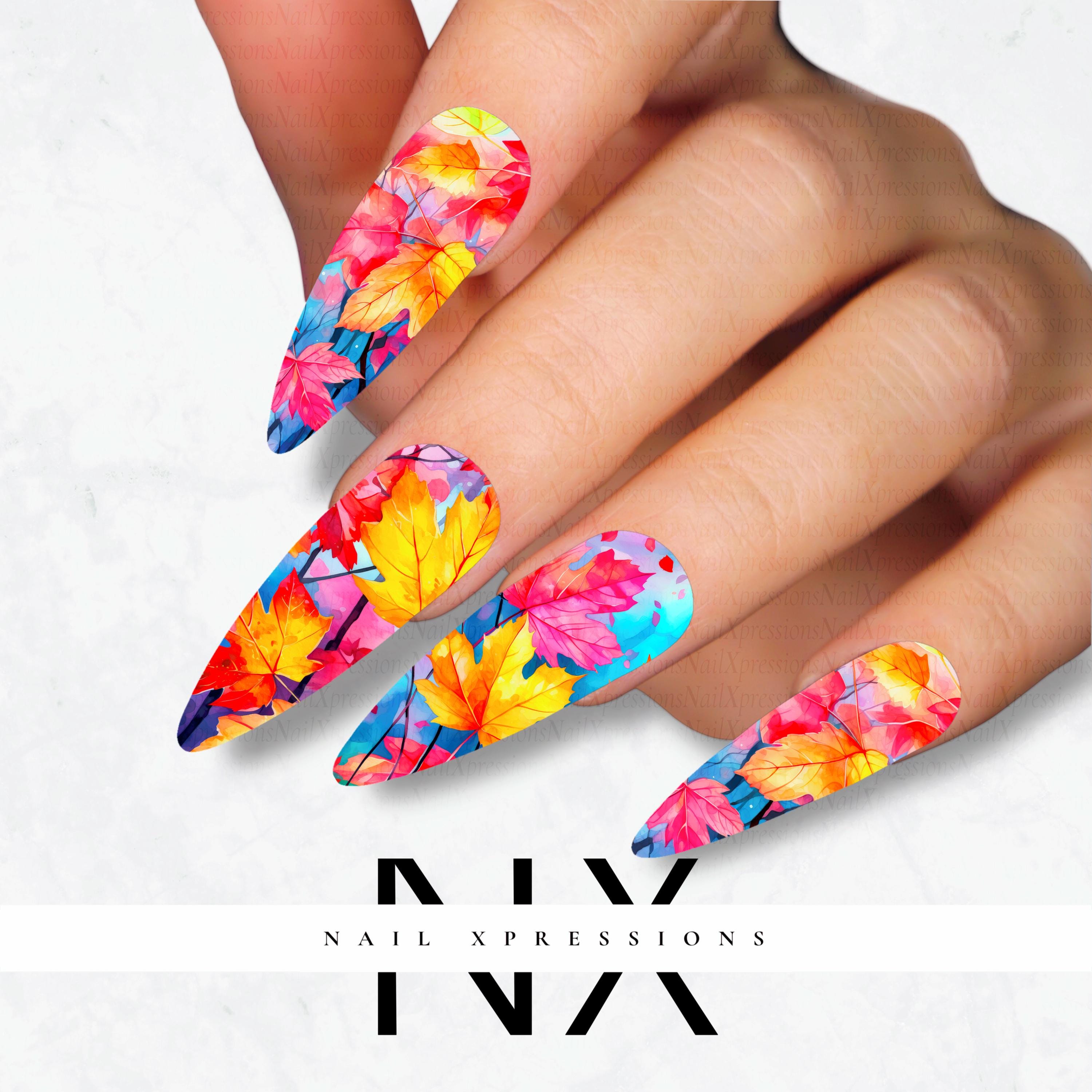 Vibrant Autumn Leaves Nail Decals | Nail Art Water Transfer | Nail Wraps