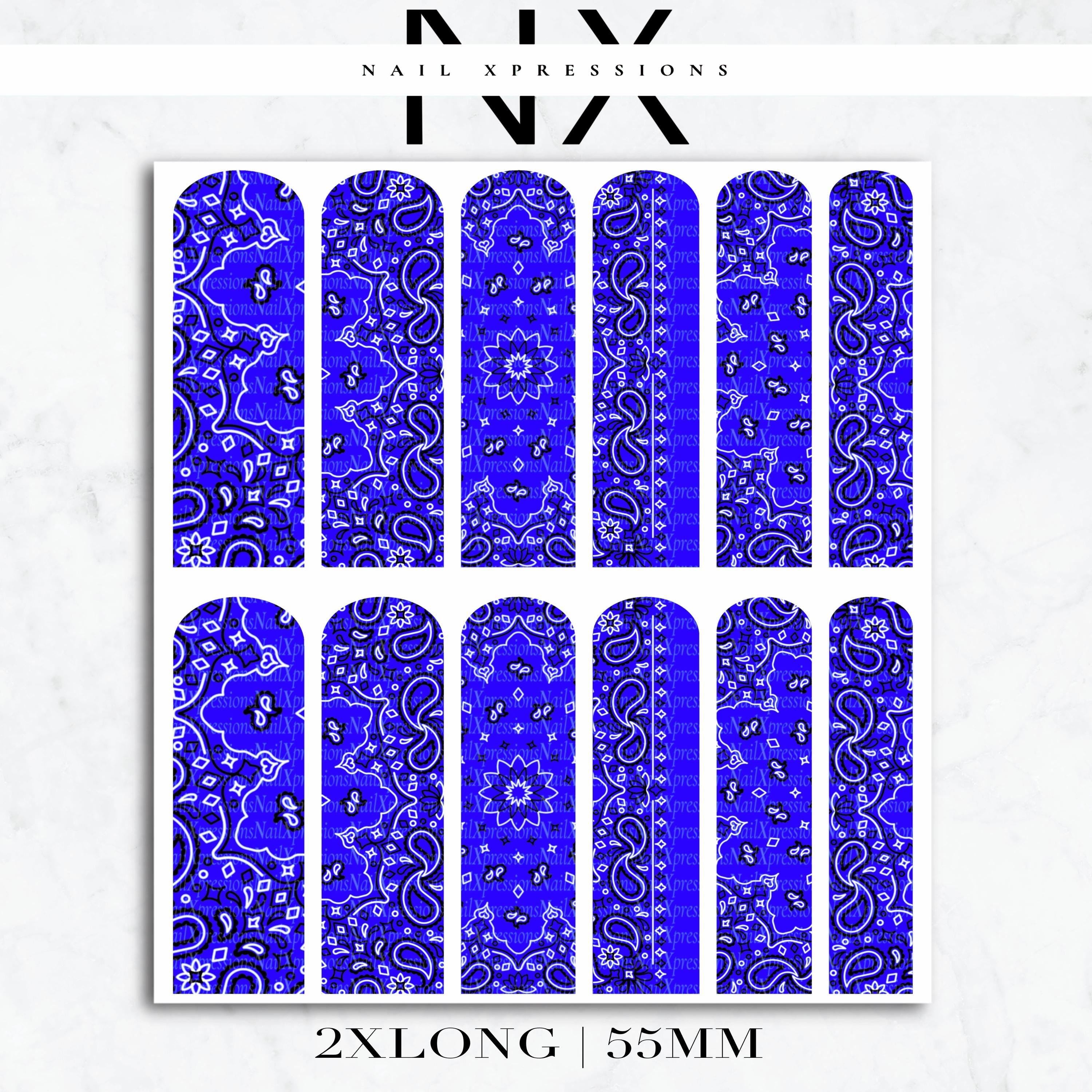 Blue Bandana Nail Decals | Nail Art Water Transfer | Nail Wraps
