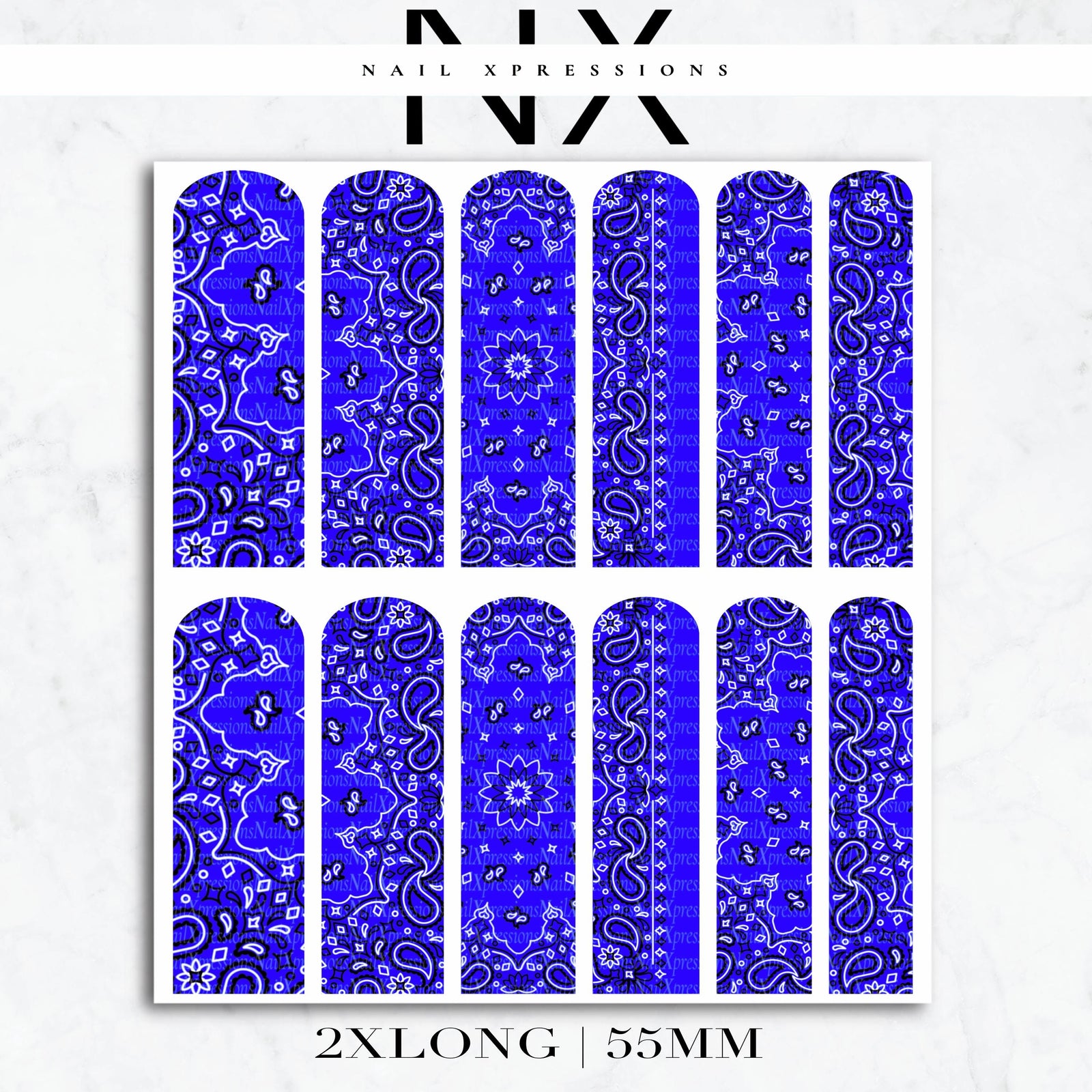 Blue Bandana Nail Decals | Nail Art Water Transfer | Nail Wraps