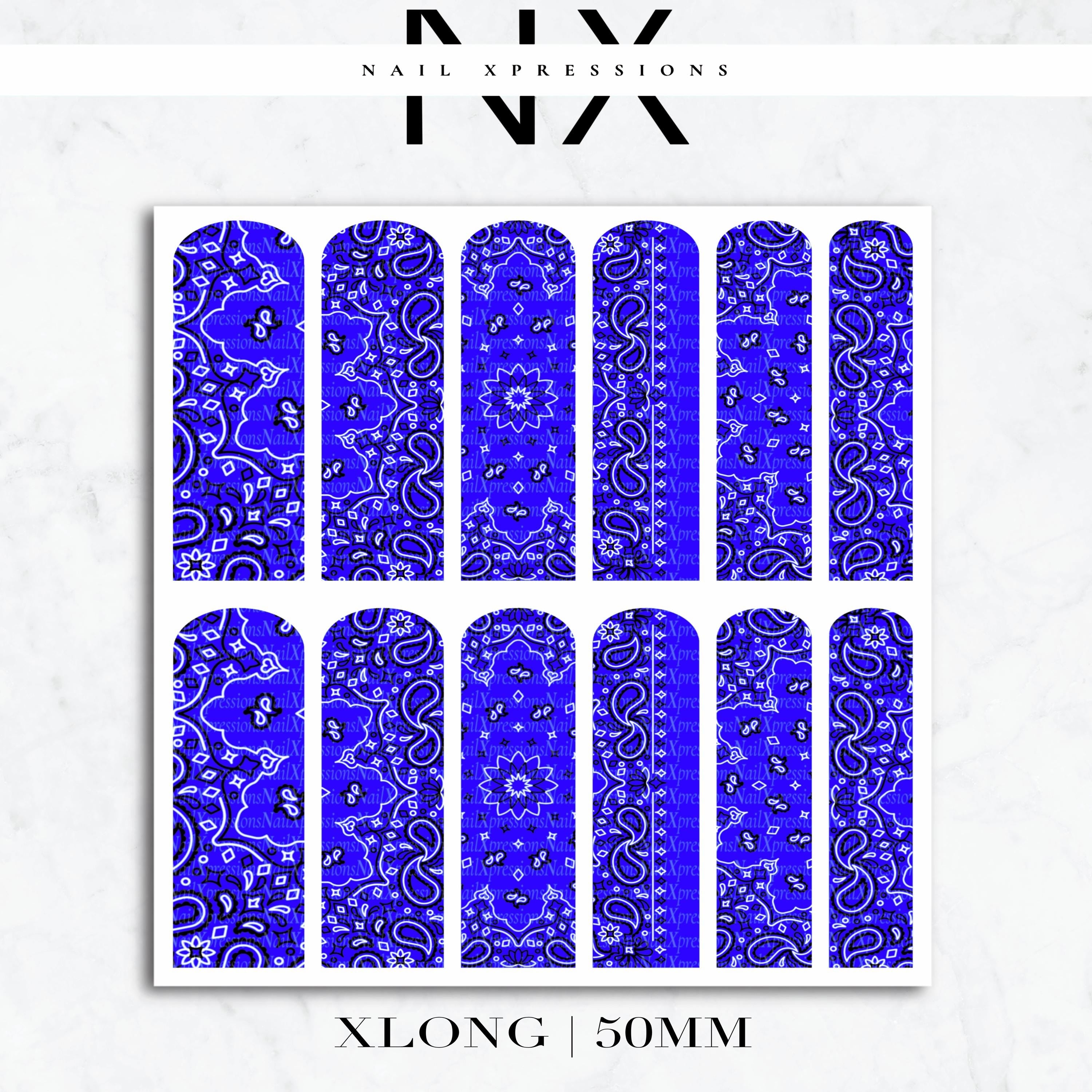 Blue Bandana Nail Decals | Nail Art Water Transfer | Nail Wraps