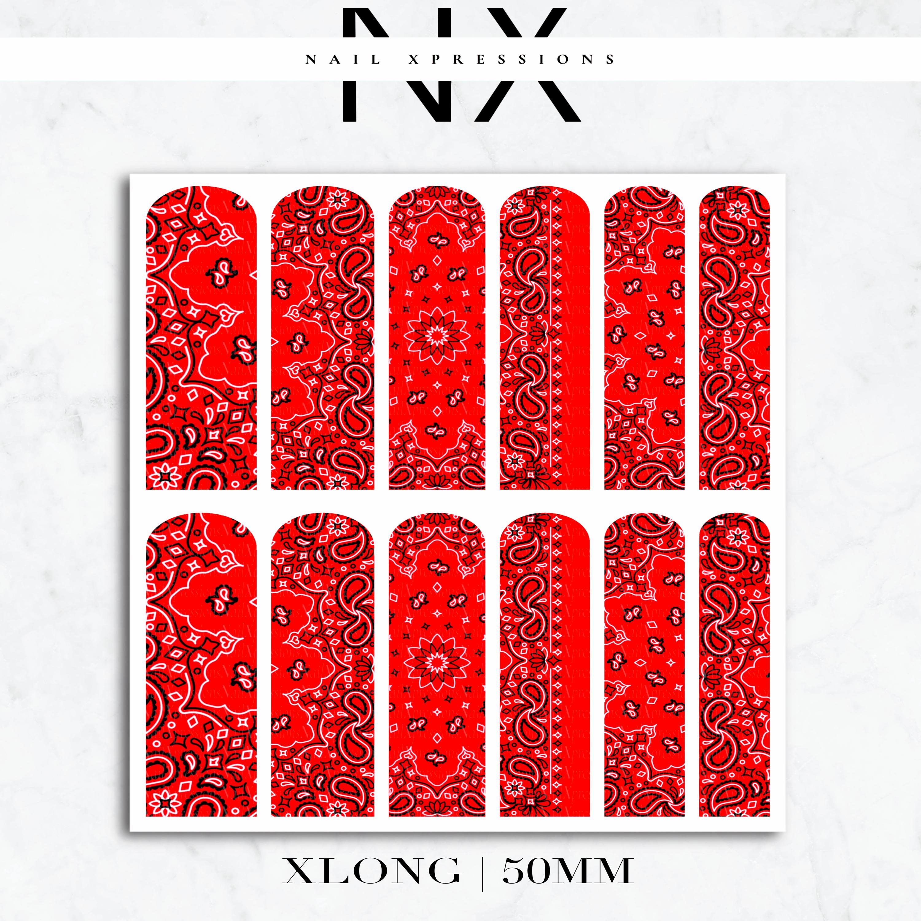 Red Bandana Nail Decals | Nail Art Water Transfer | Nail Wraps