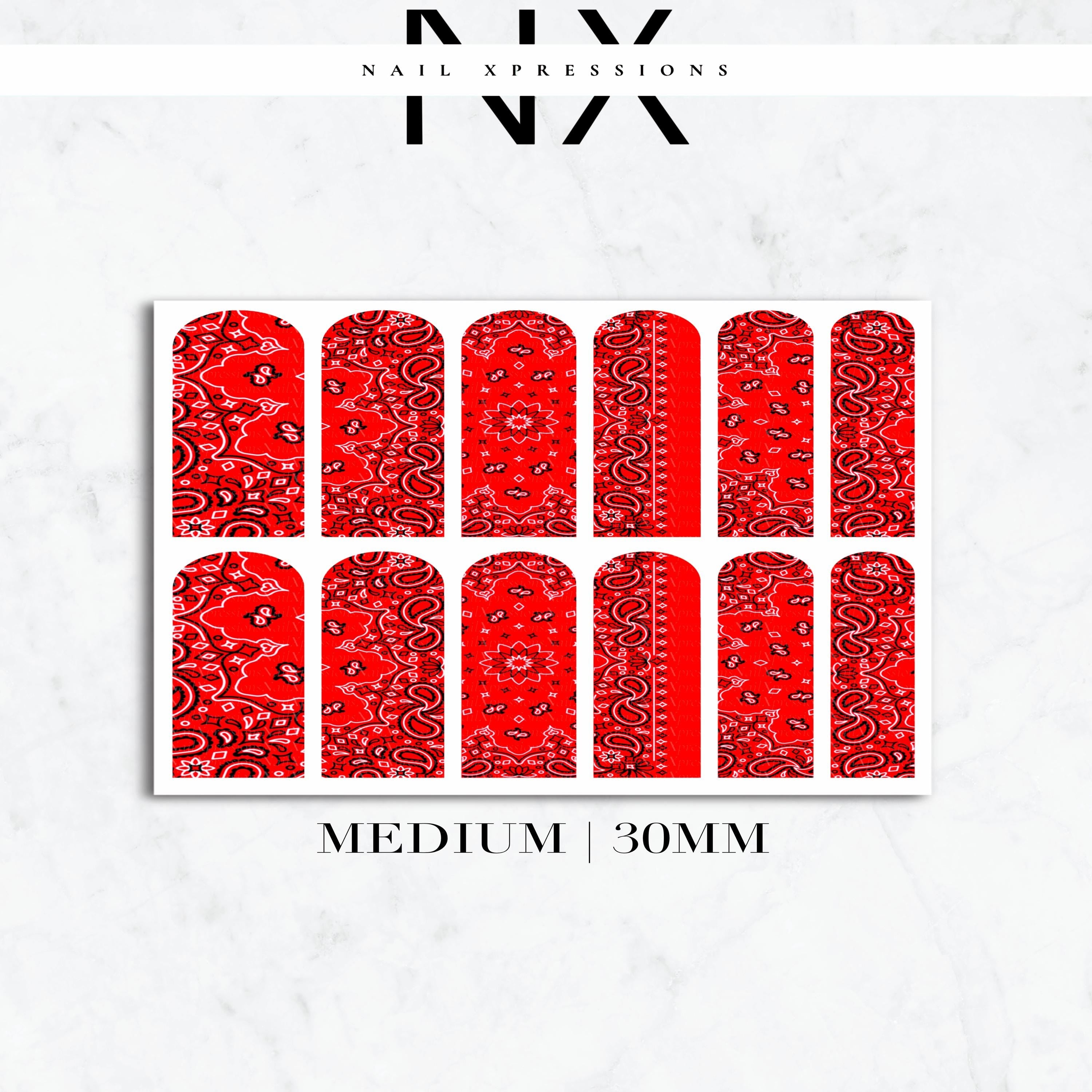 Red Bandana Nail Decals | Nail Art Water Transfer | Nail Wraps