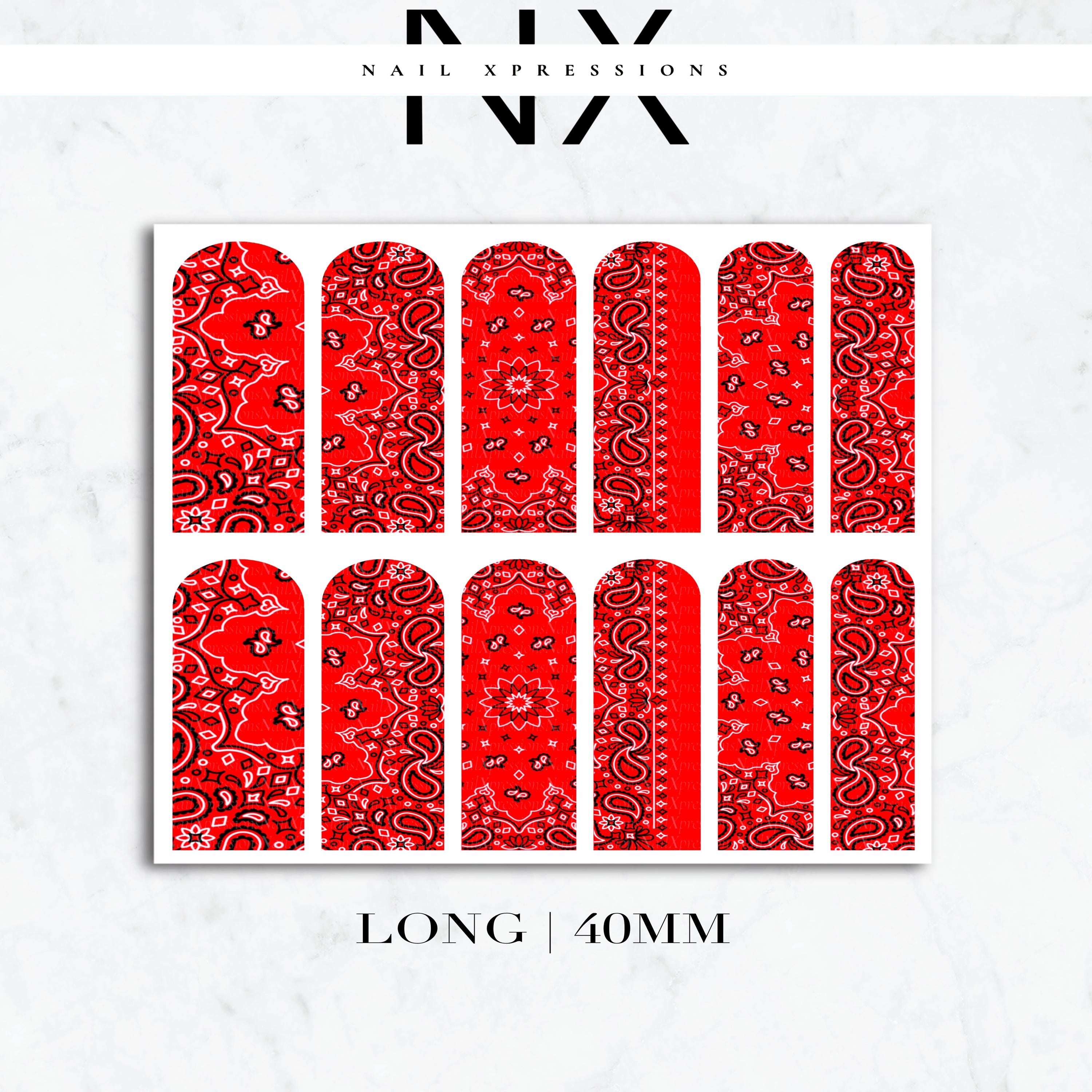 Red Bandana Nail Decals | Nail Art Water Transfer | Nail Wraps