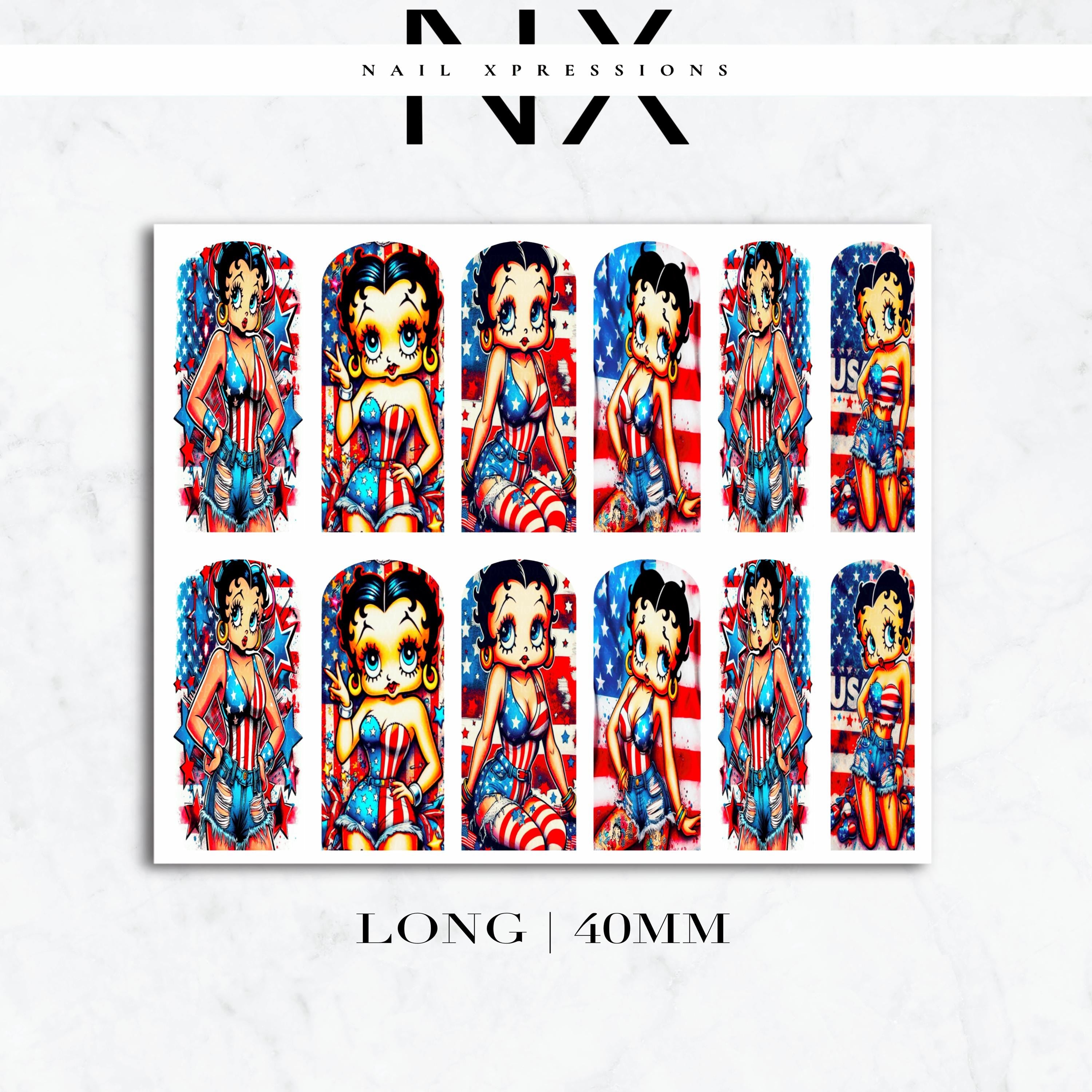 U.S.A. Betty Vibes Nail Nail Decals | Nail Art Water Transfer | Nail Wraps
