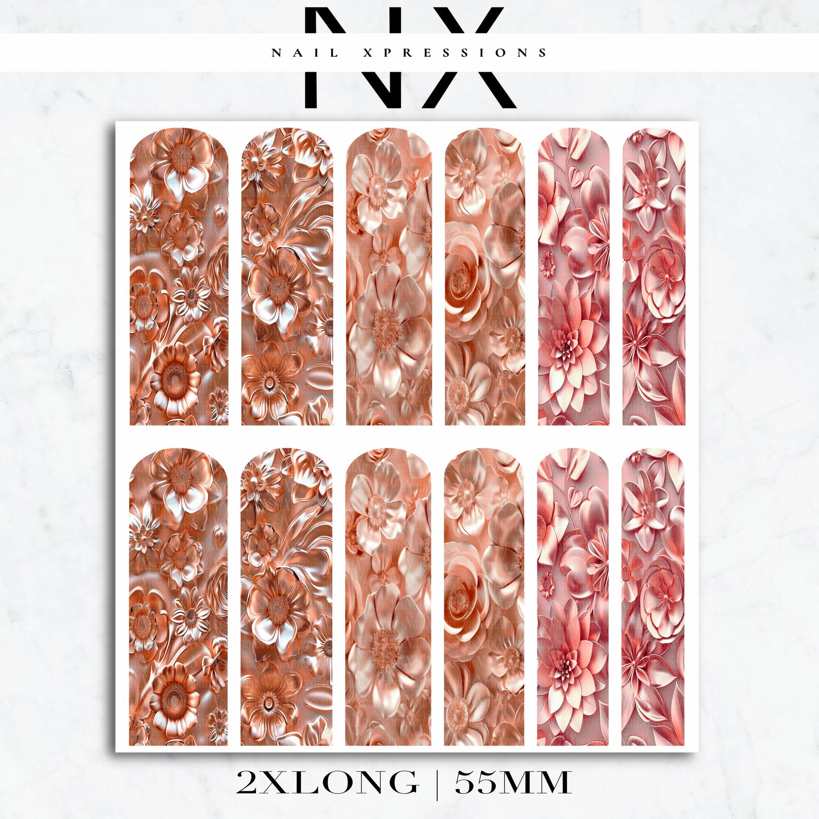 Rose Gold Flower Nail Decals | Nail Art Water Transfer | Nail Wraps