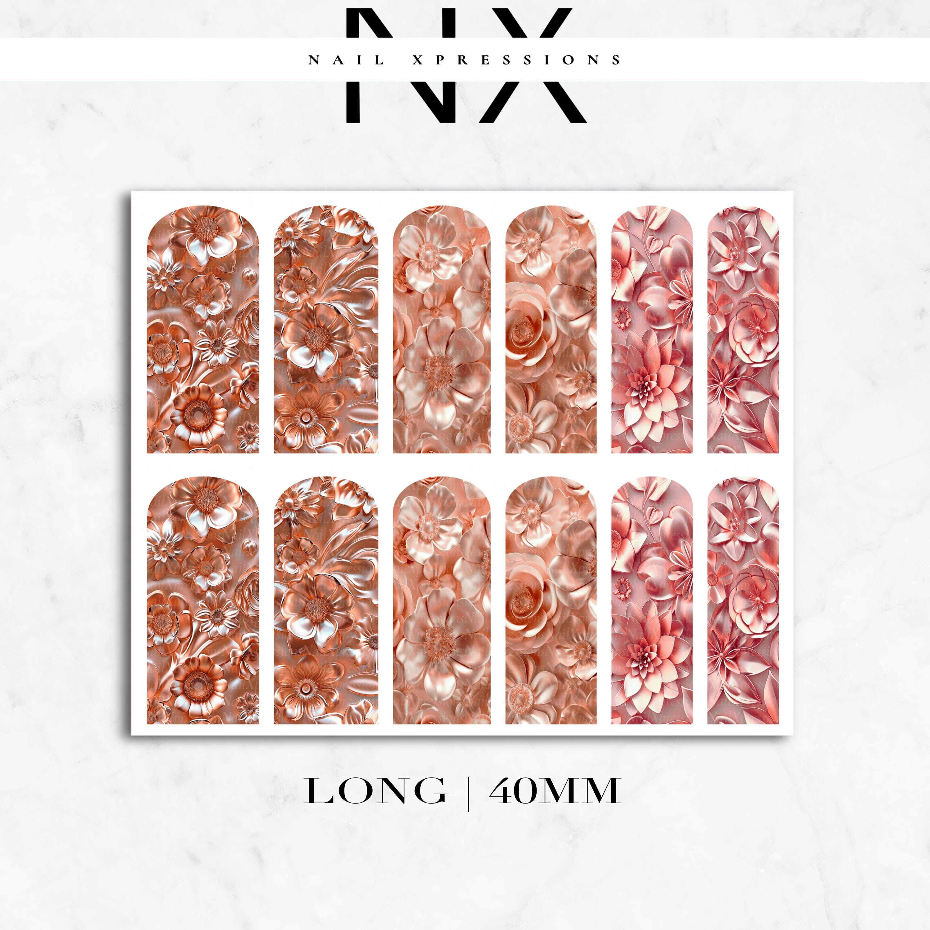 Rose Gold Flower Nail Decals | Nail Art Water Transfer | Nail Wraps