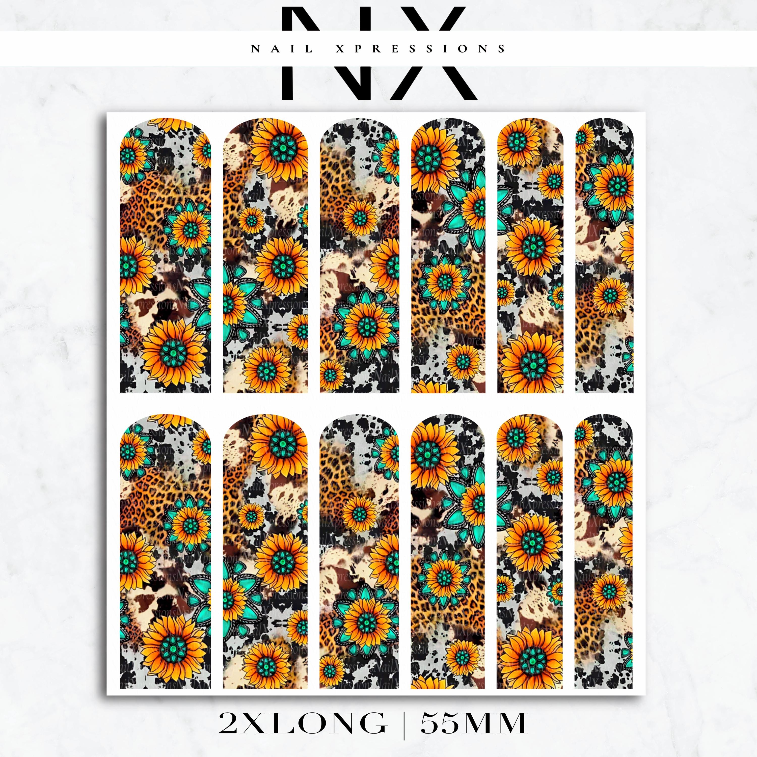 Cow Print and Sunflower Nail Decals | Nail Art Water Transfer | Nail Wraps