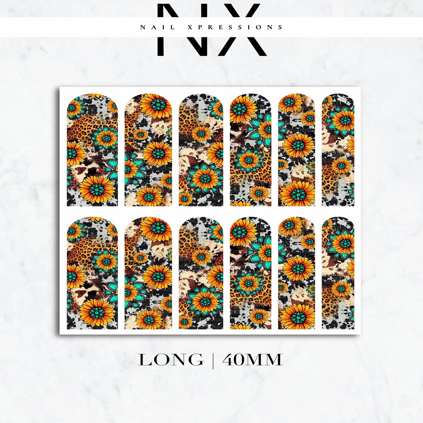 Cow Print and Sunflower Nail Decals | Nail Art Water Transfer | Nail Wraps