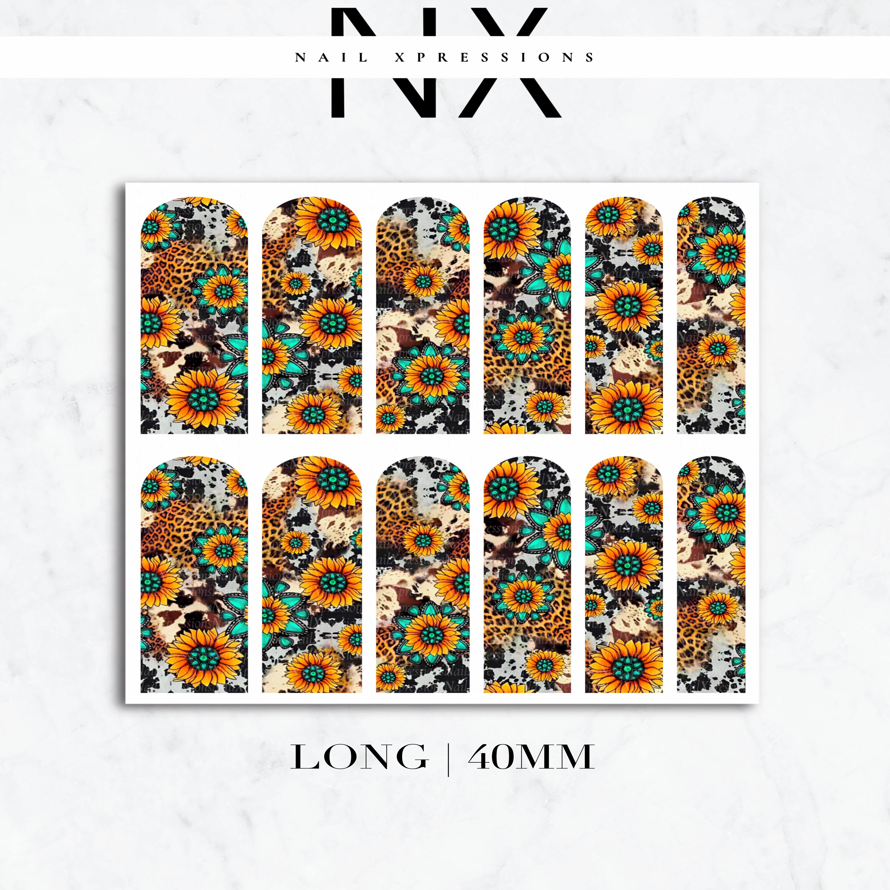 Cow Print and Sunflower Nail Decals | Nail Art Water Transfer | Nail Wraps