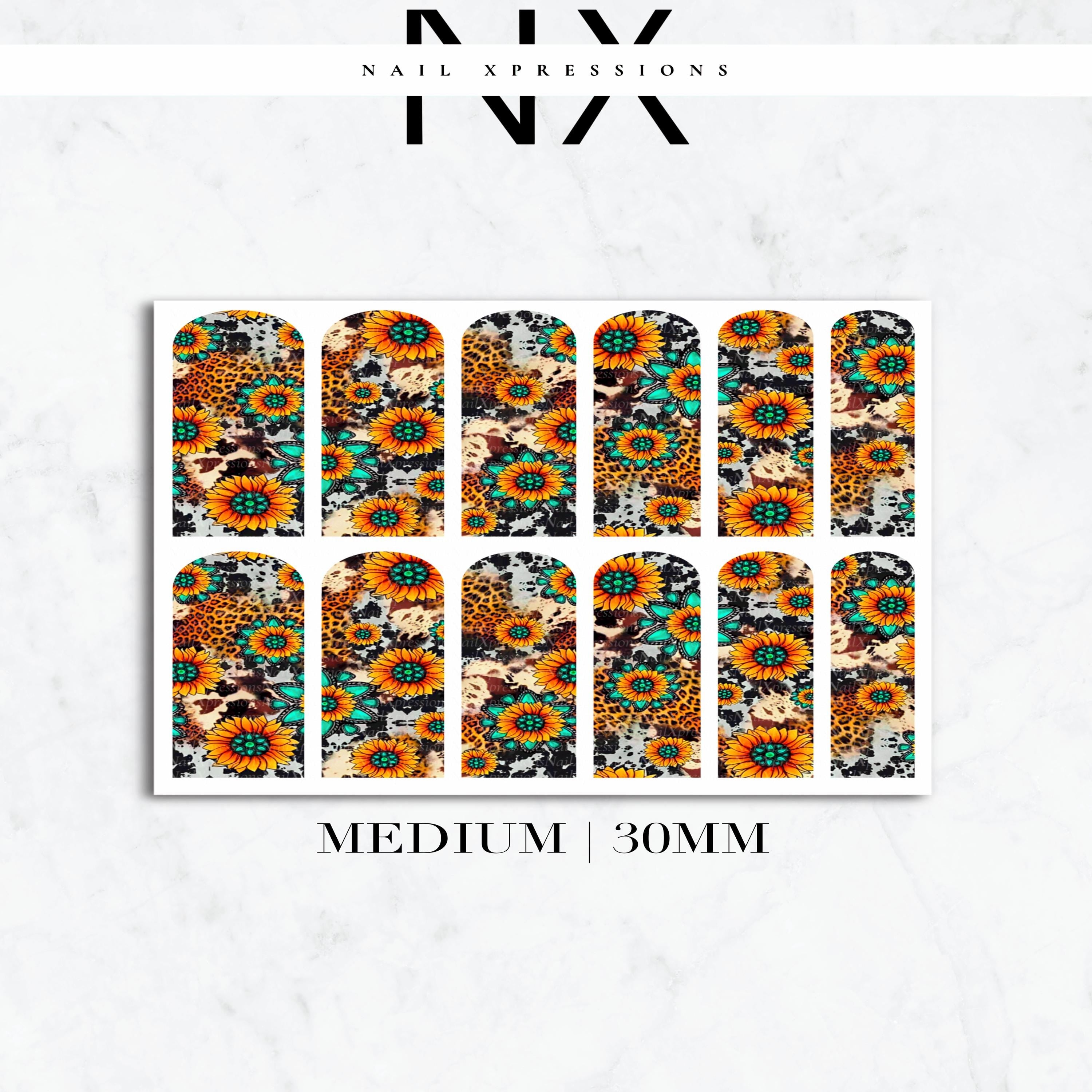 Cow Print and Sunflower Nail Decals | Nail Art Water Transfer | Nail Wraps