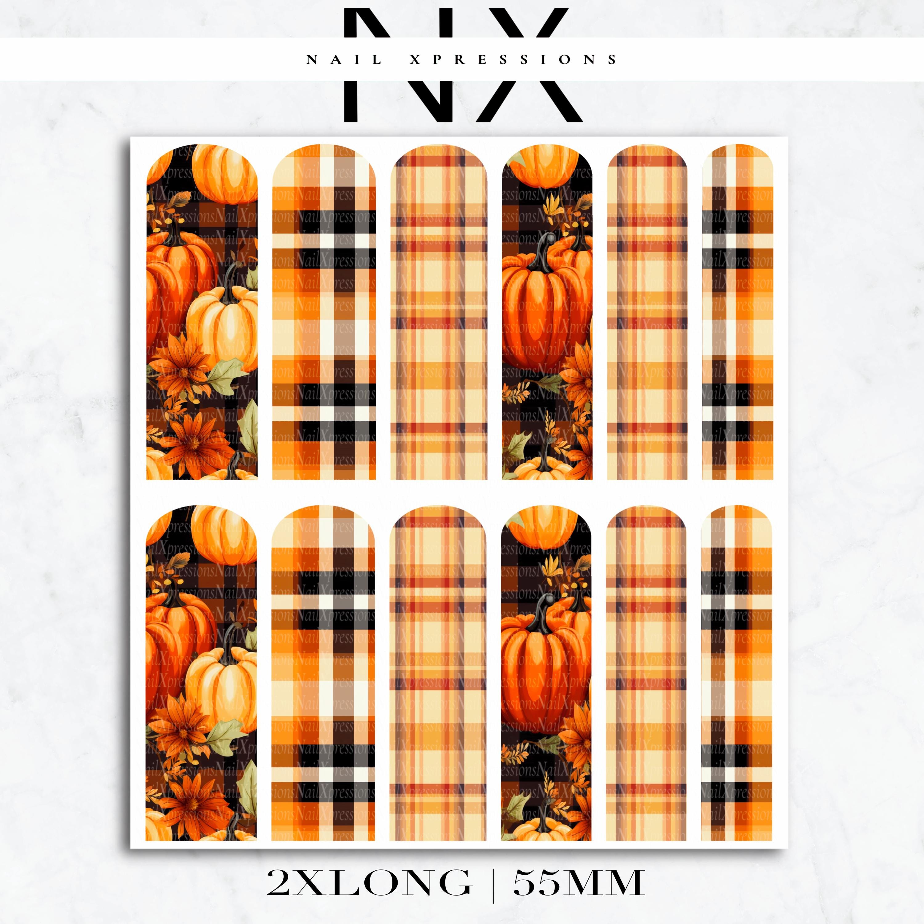 Pumpkin and Plaid Fall Nail Decals | Nail Art Water Transfer | Nail Wraps