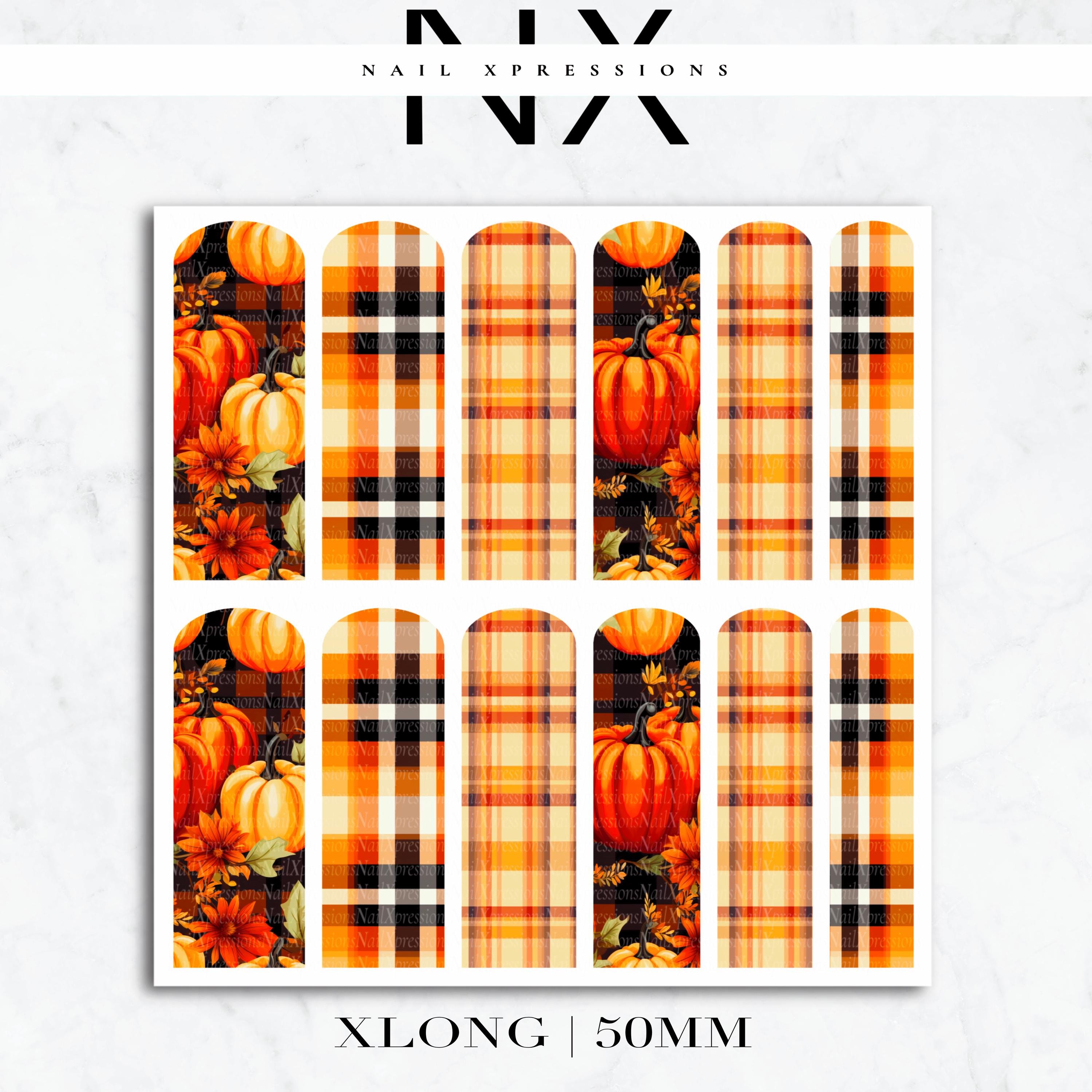 Pumpkin and Plaid Fall Nail Decals | Nail Art Water Transfer | Nail Wraps