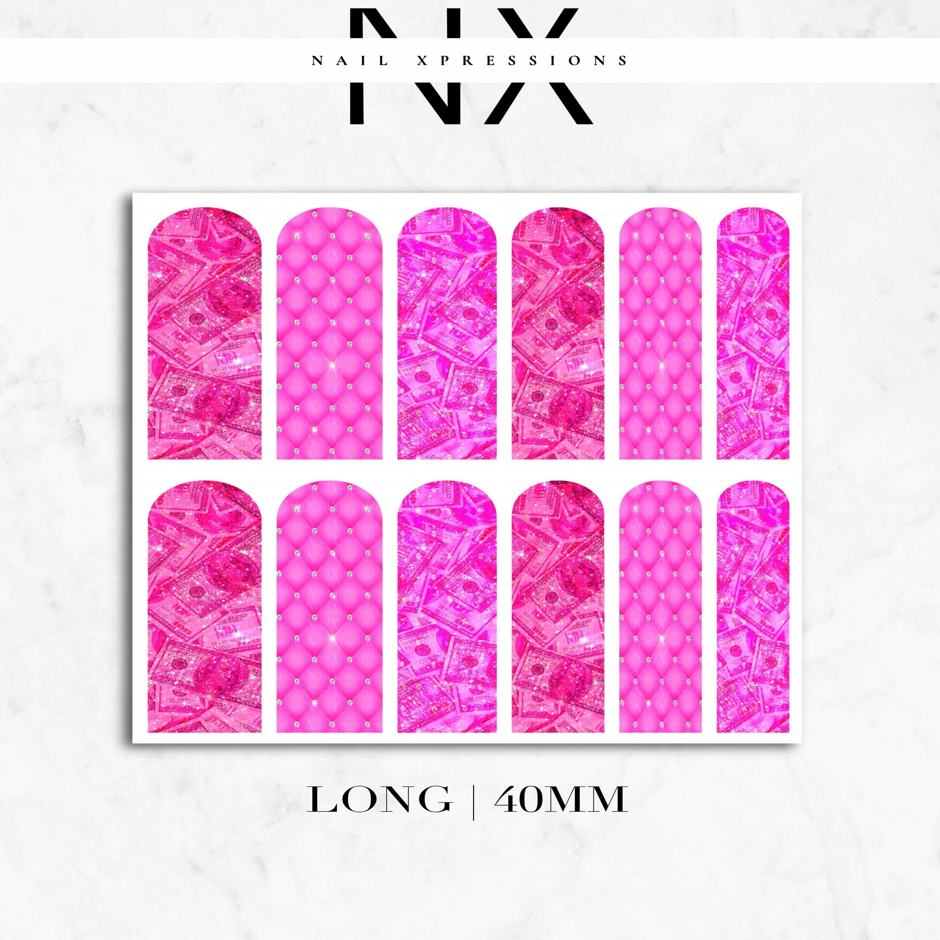 Pink Money Nail Decals | Nail Art Water Transfer | Nail Wraps