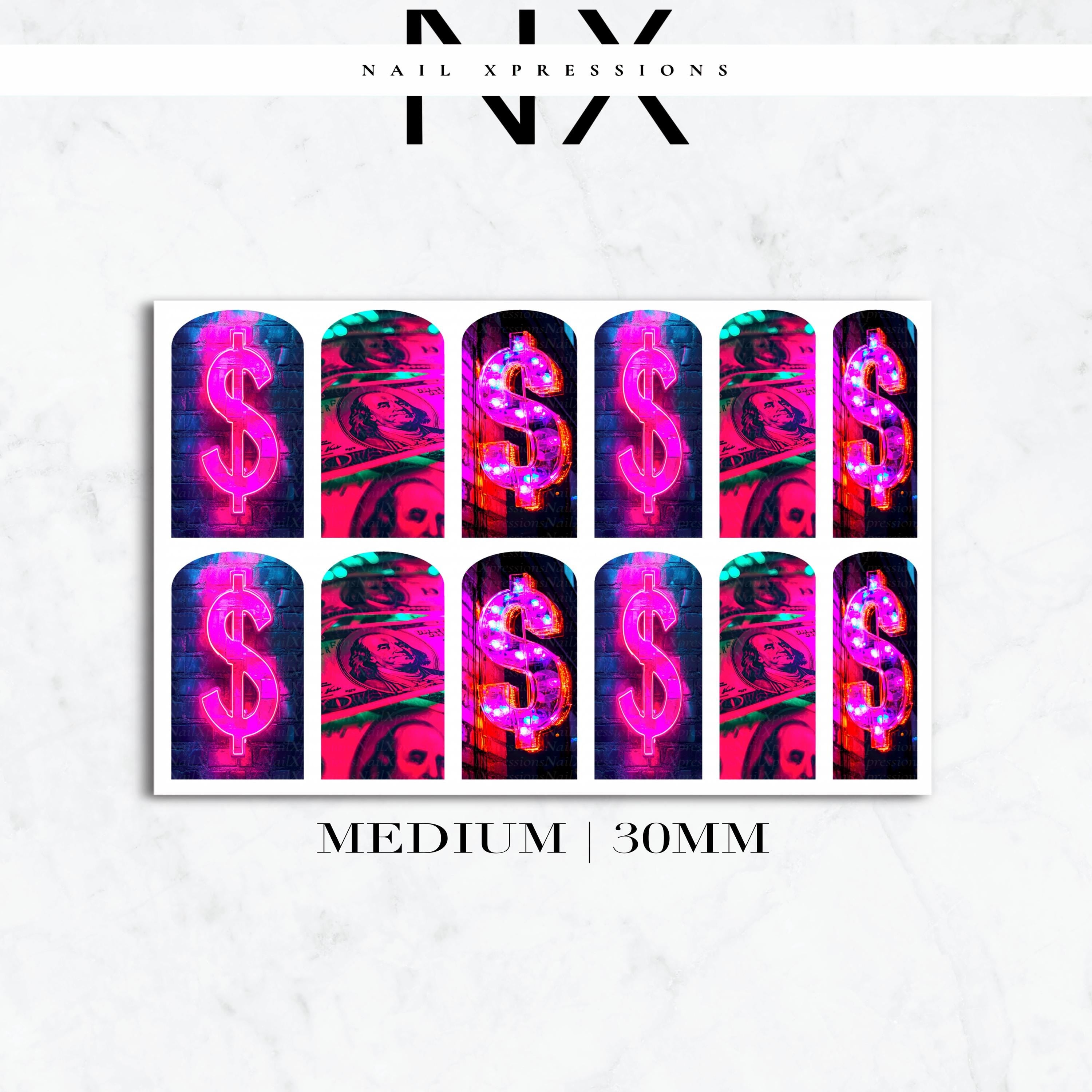 Pink Neon Money Nail Decals | Nail Art Water Transfer | Nail Wraps