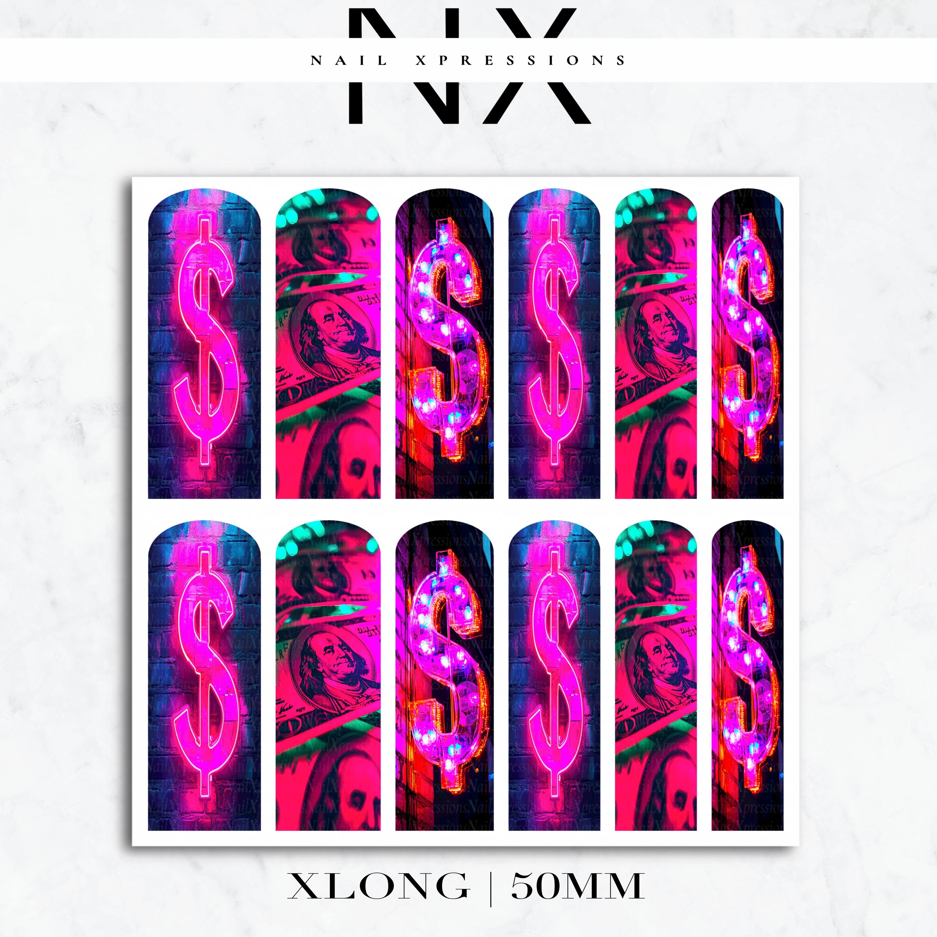 Pink Neon Money Nail Decals | Nail Art Water Transfer | Nail Wraps