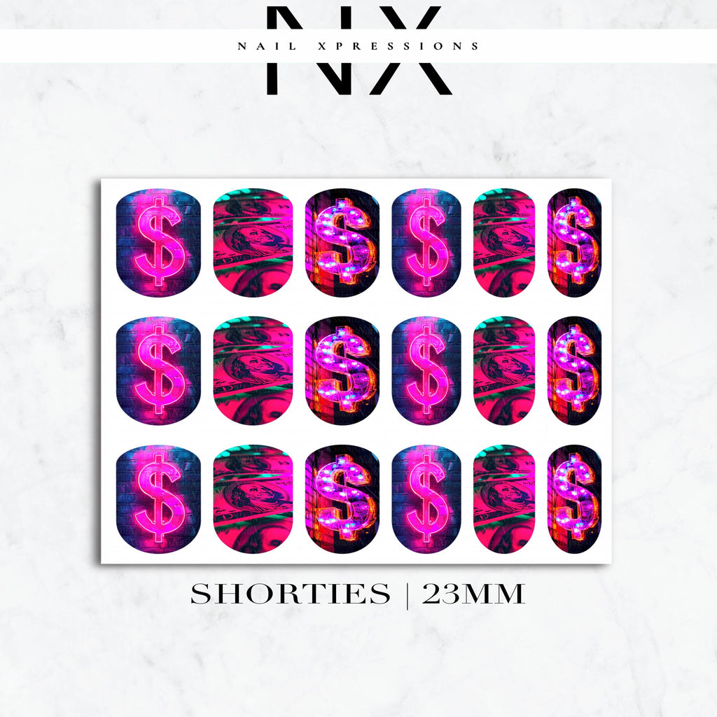 Pink Neon Money Nail Decals | Nail Art Water Transfer | Nail Wraps