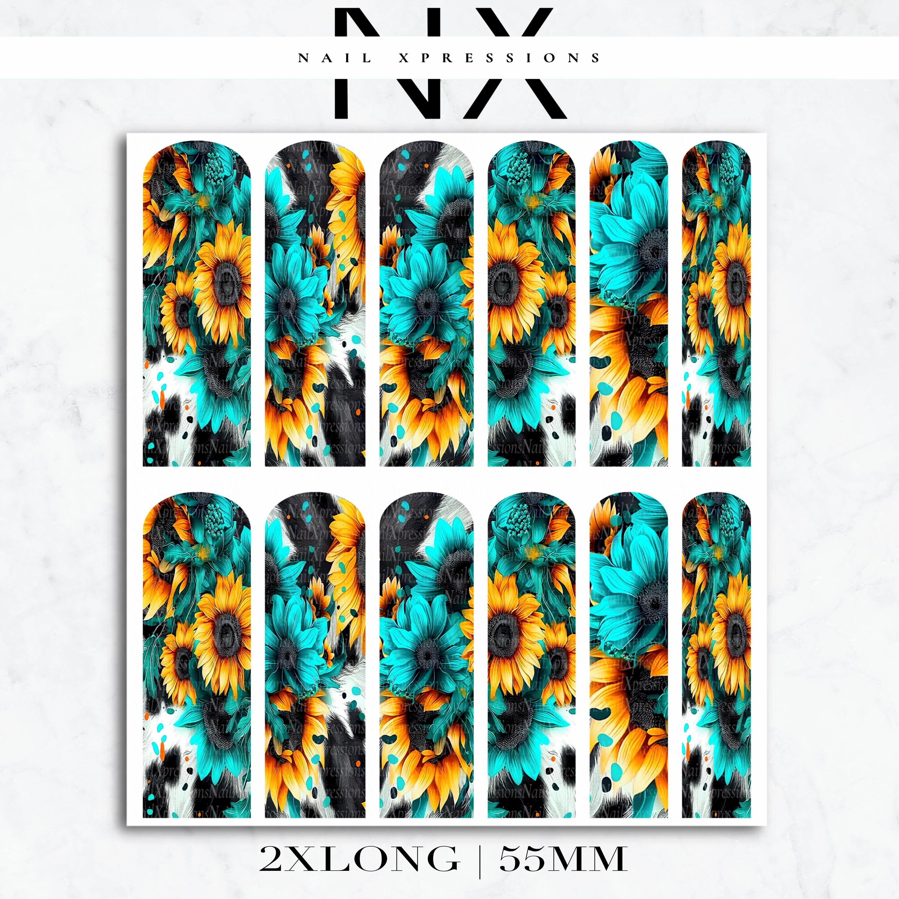 Turquoise Sunflower Nail Decals | Nail Art Water Transfer | Nail Wraps