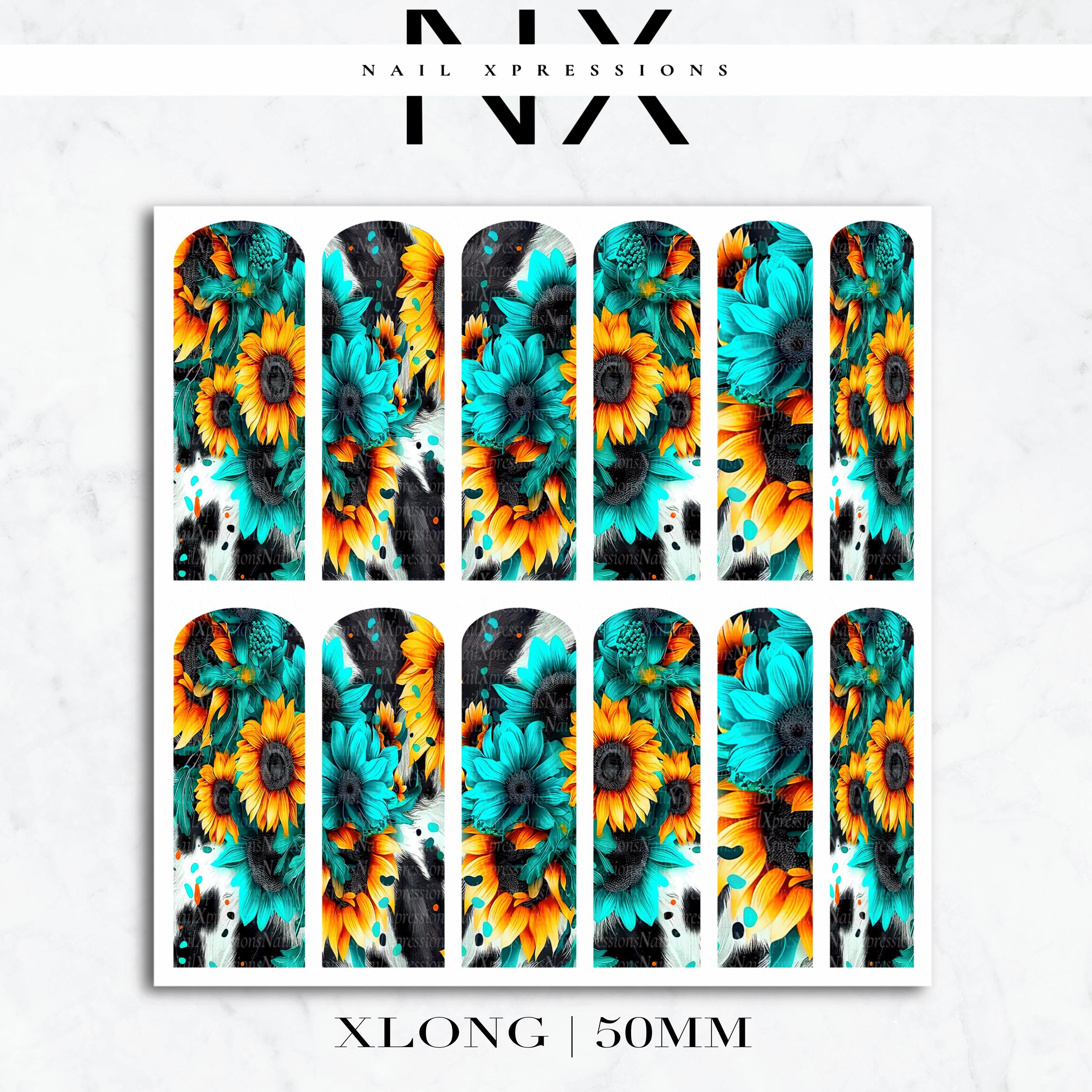 Turquoise Sunflower Nail Decals | Nail Art Water Transfer | Nail Wraps