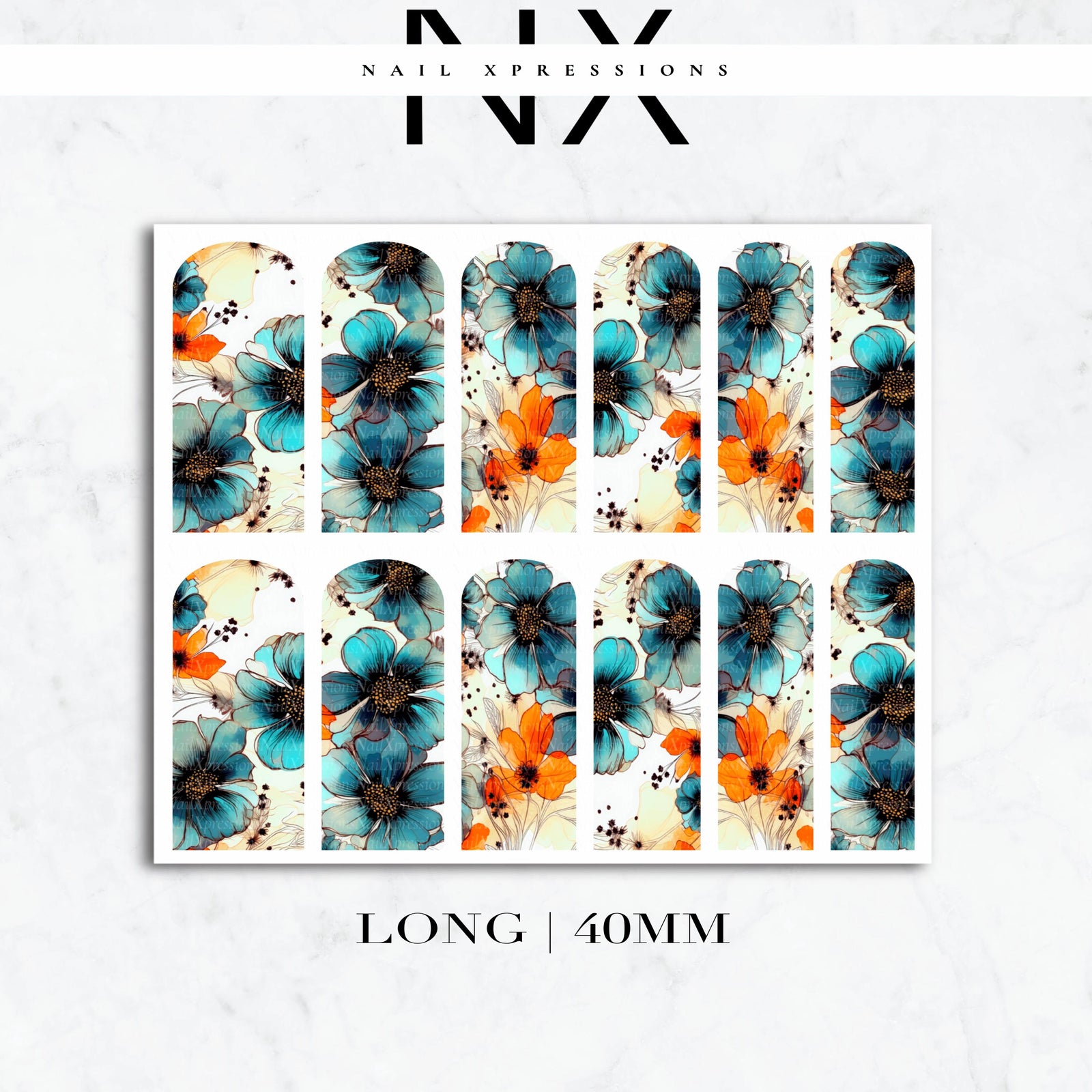 Blue Watercolor Flower Nail Decals | Nail Art Water Transfer | Nail Wraps
