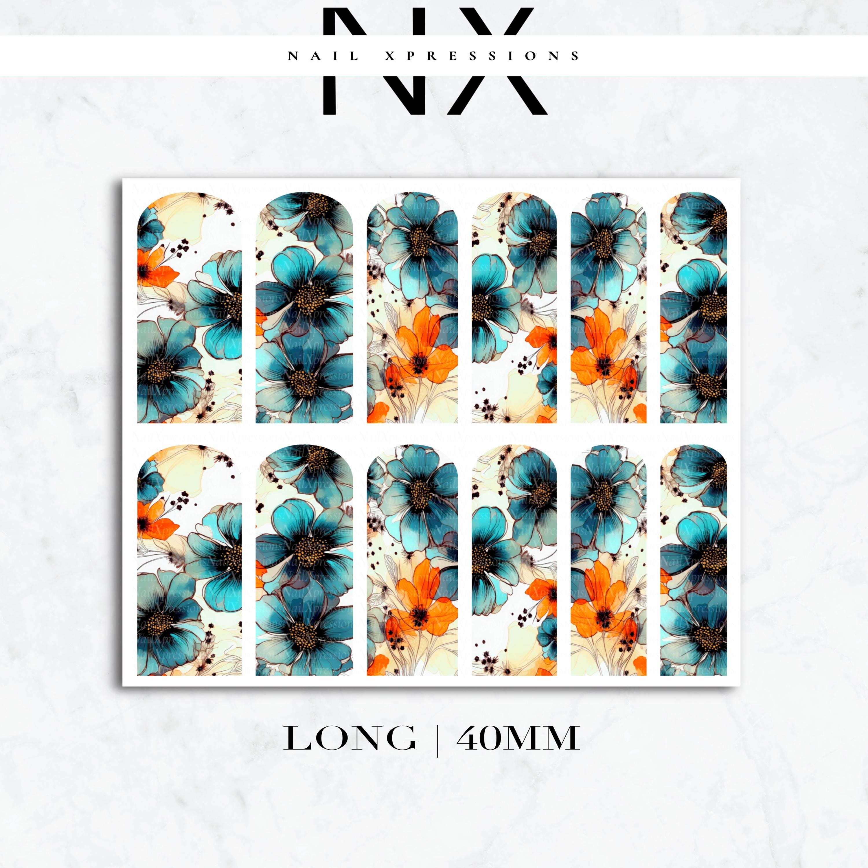 Blue Watercolor Flower Nail Decals | Nail Art Water Transfer | Nail Wraps