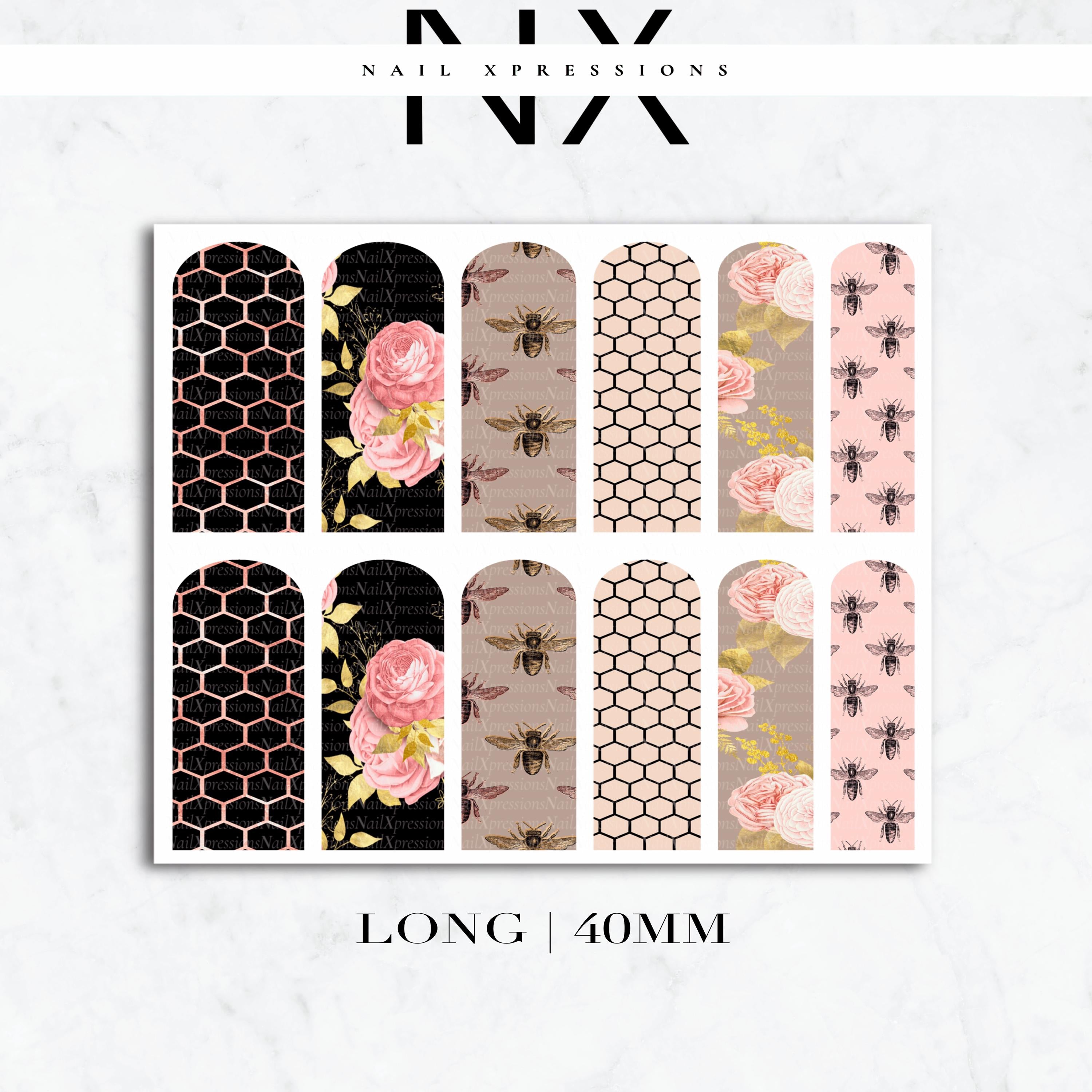 Pink Honeycomb Nail Decals | Nail Art Water Transfer | Nail Wraps