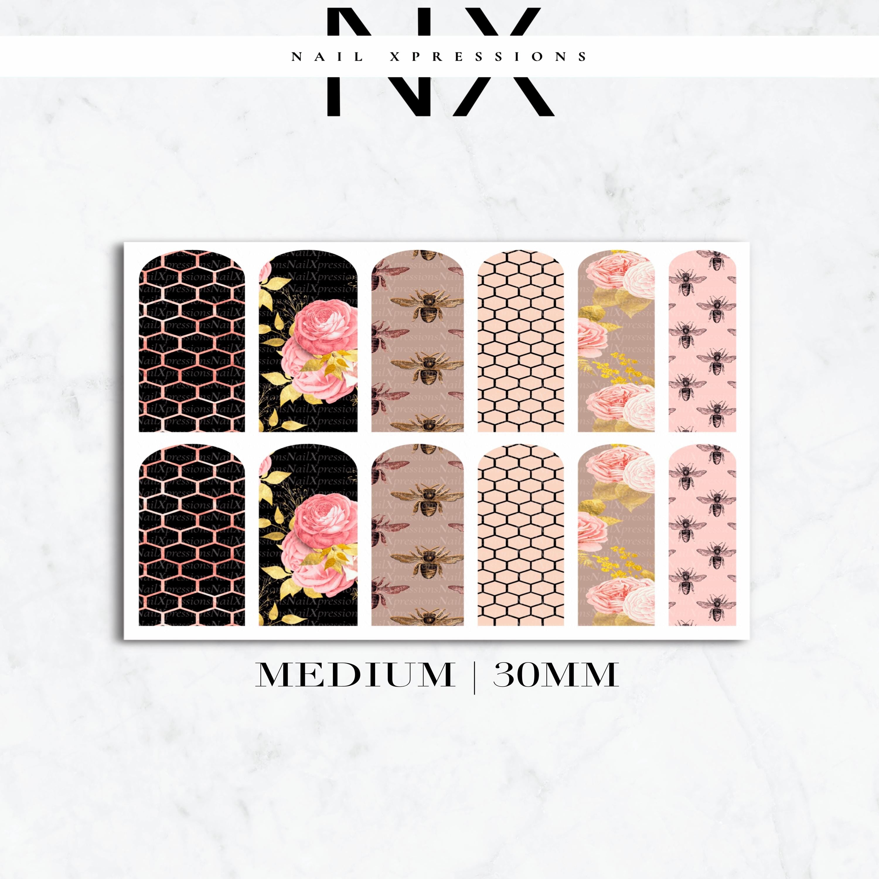 Pink Honeycomb Nail Decals | Nail Art Water Transfer | Nail Wraps