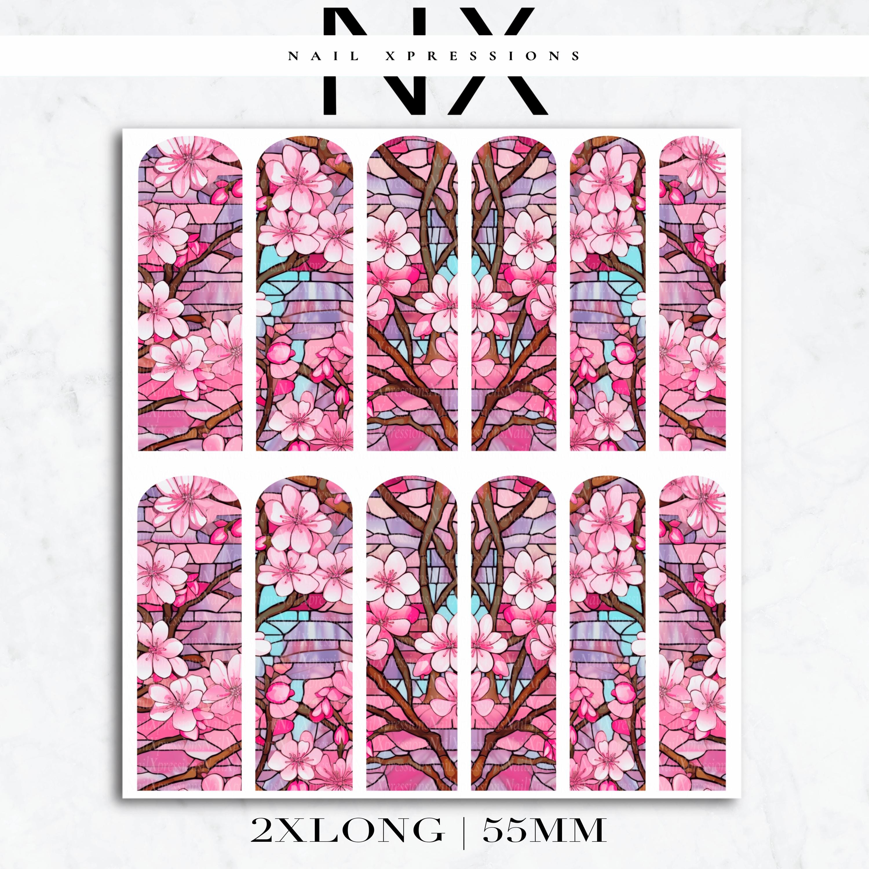 Stained Glass Cherry Blossom Nail Decals | Nail Art Water Transfer | Nail Wraps