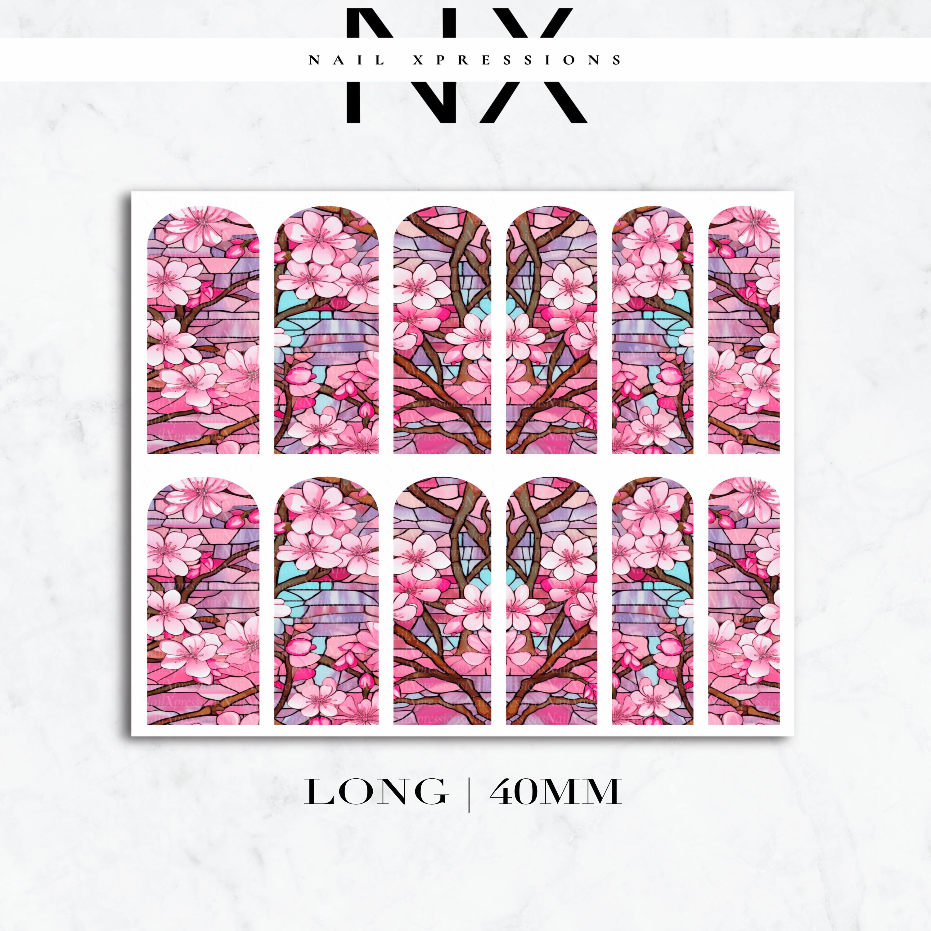 Stained Glass Cherry Blossom Nail Decals | Nail Art Water Transfer | Nail Wraps