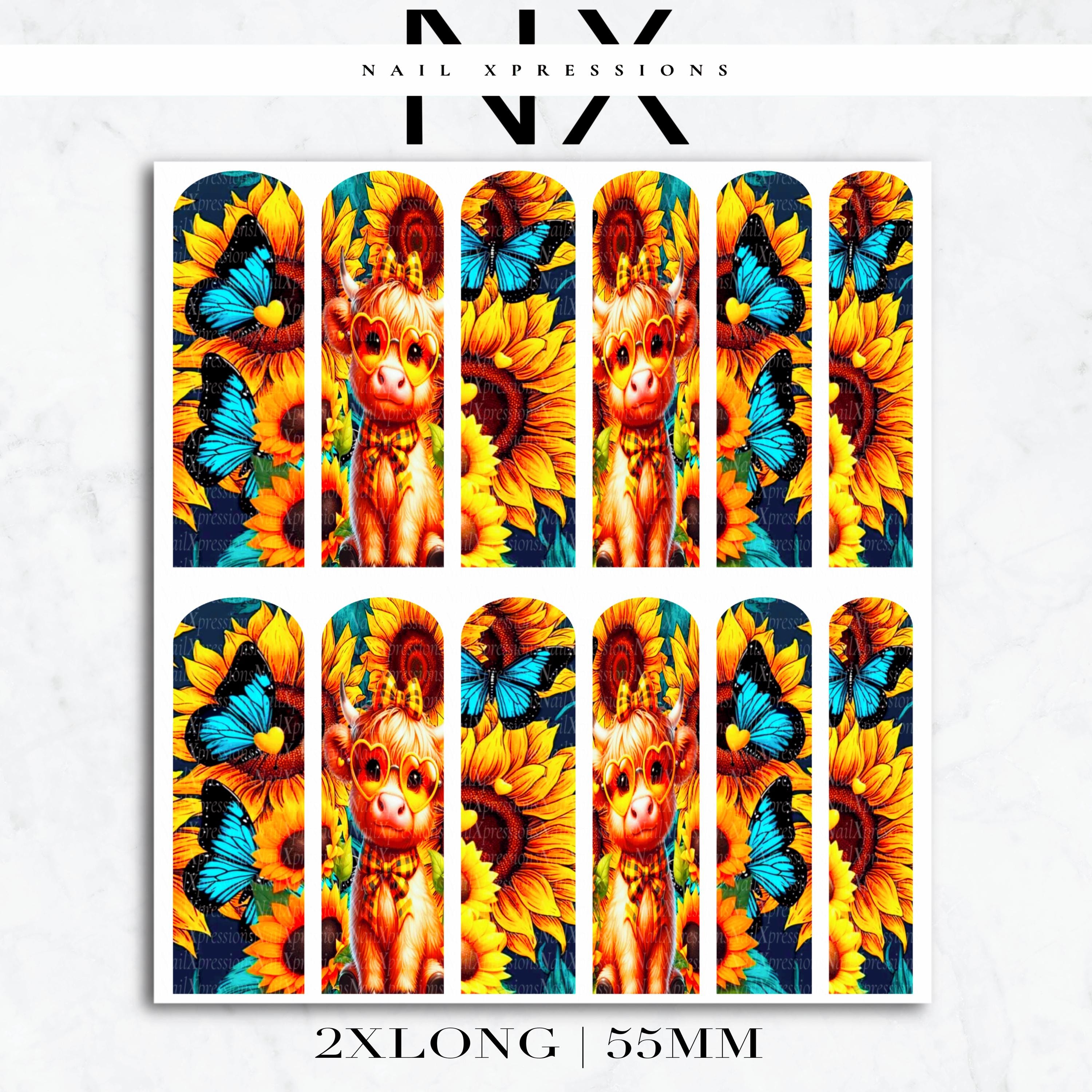 Cute Cow & Sunflower Nail Decals | Nail Art Water Transfer | Nail Wraps