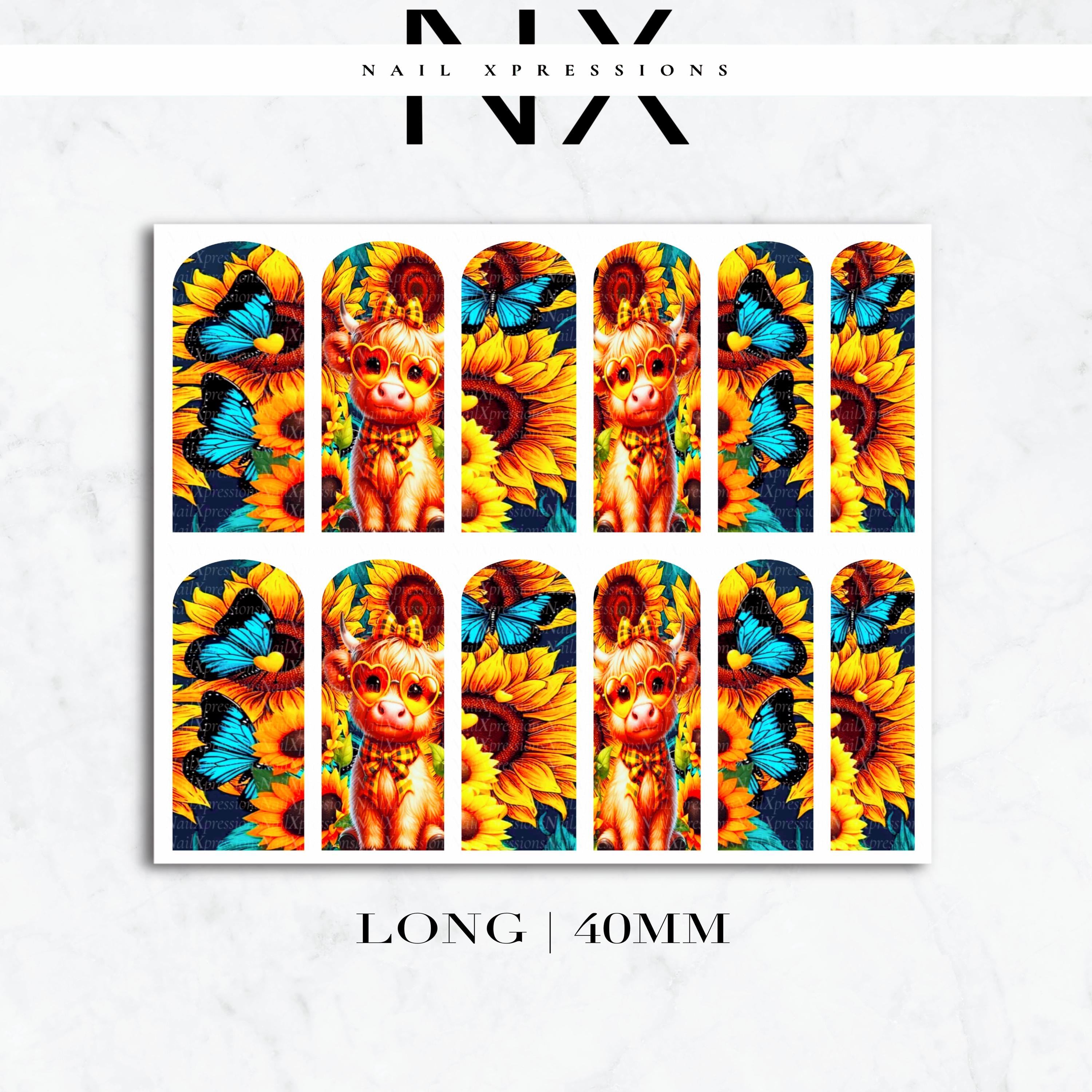 Cute Cow & Sunflower Nail Decals | Nail Art Water Transfer | Nail Wraps