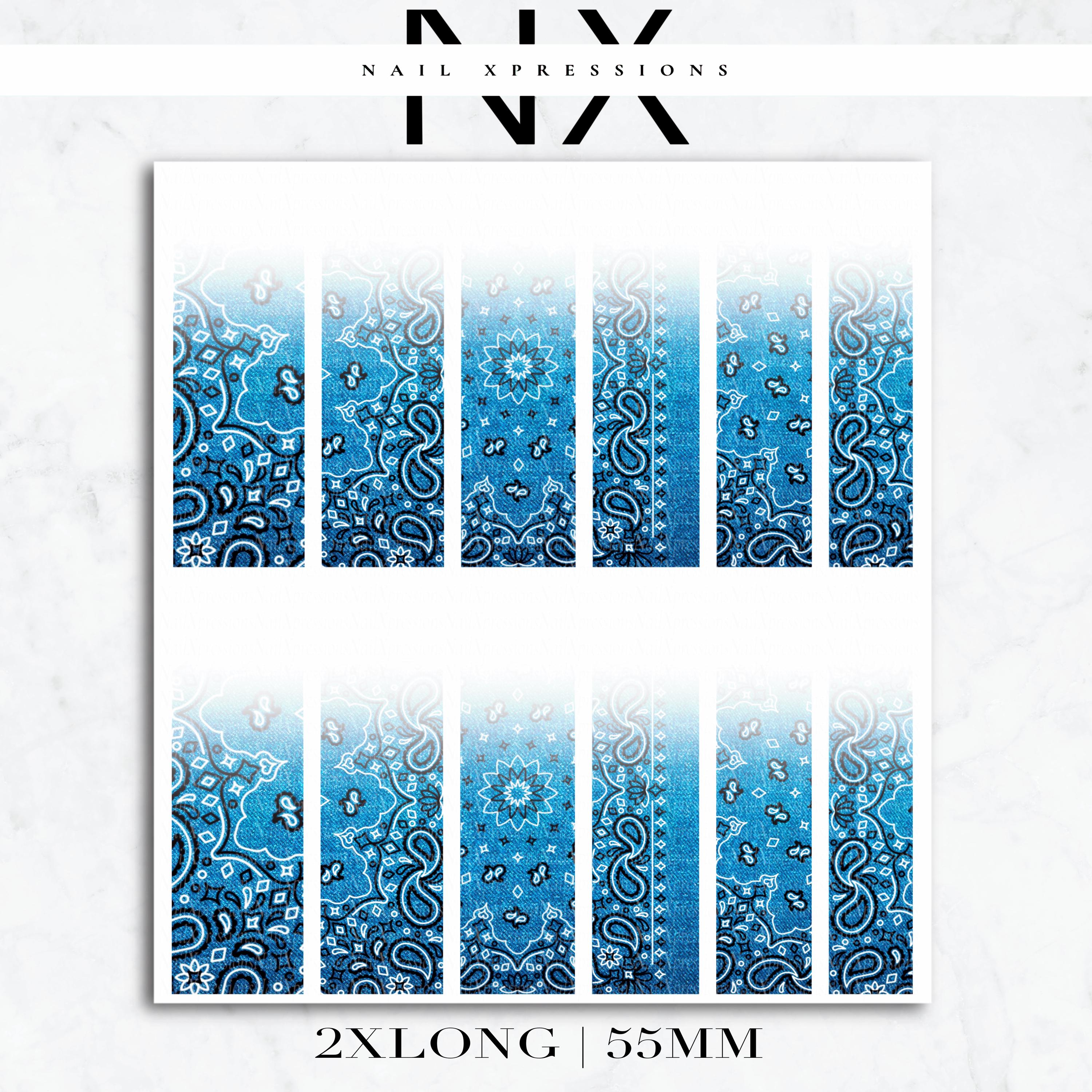 Ombré Jean Bandana Paisley Nail Decals | Nail Art Water Transfer | Nail Wraps