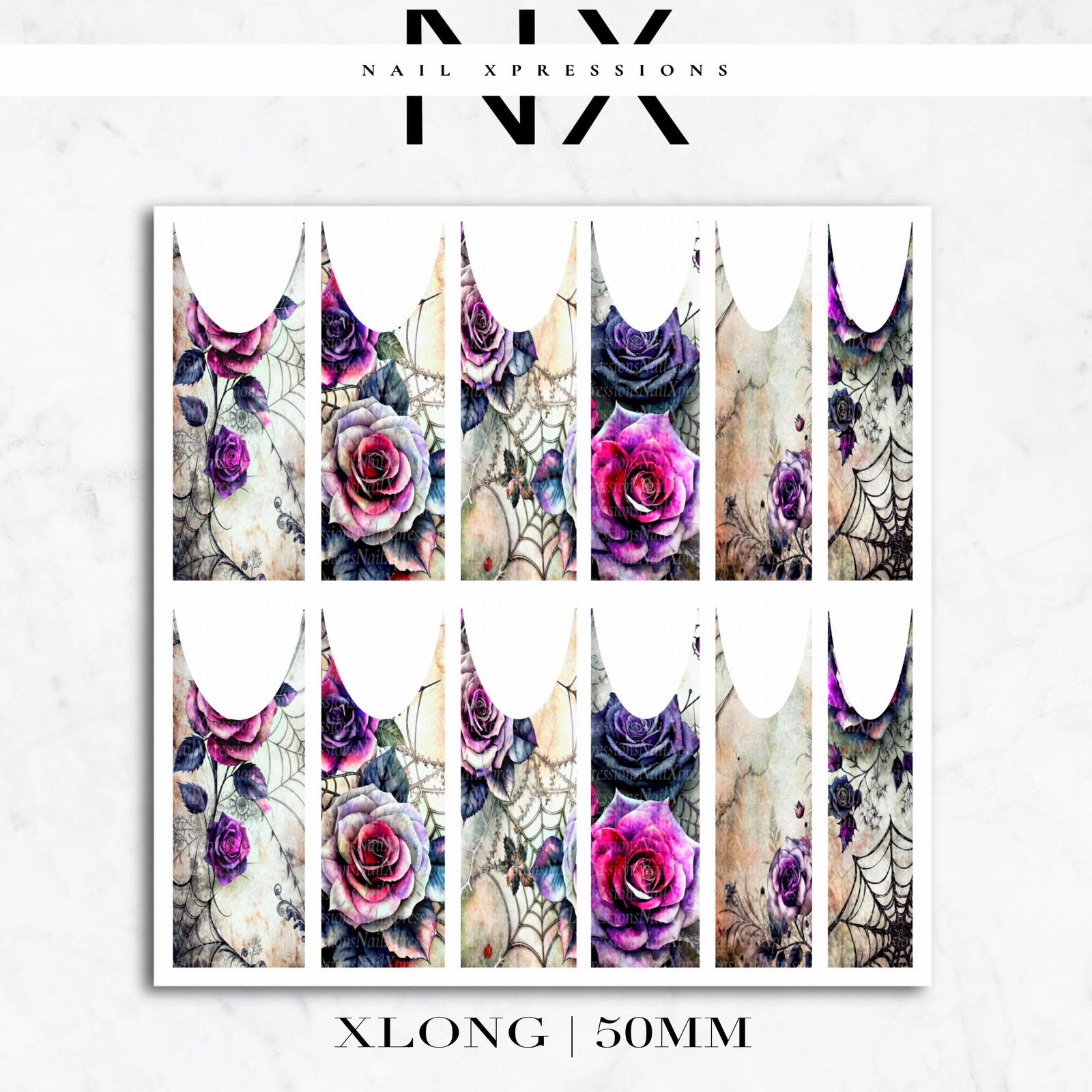 Web and Roses French Nail Decals | Nail Art Water Transfer | Nail Wraps
