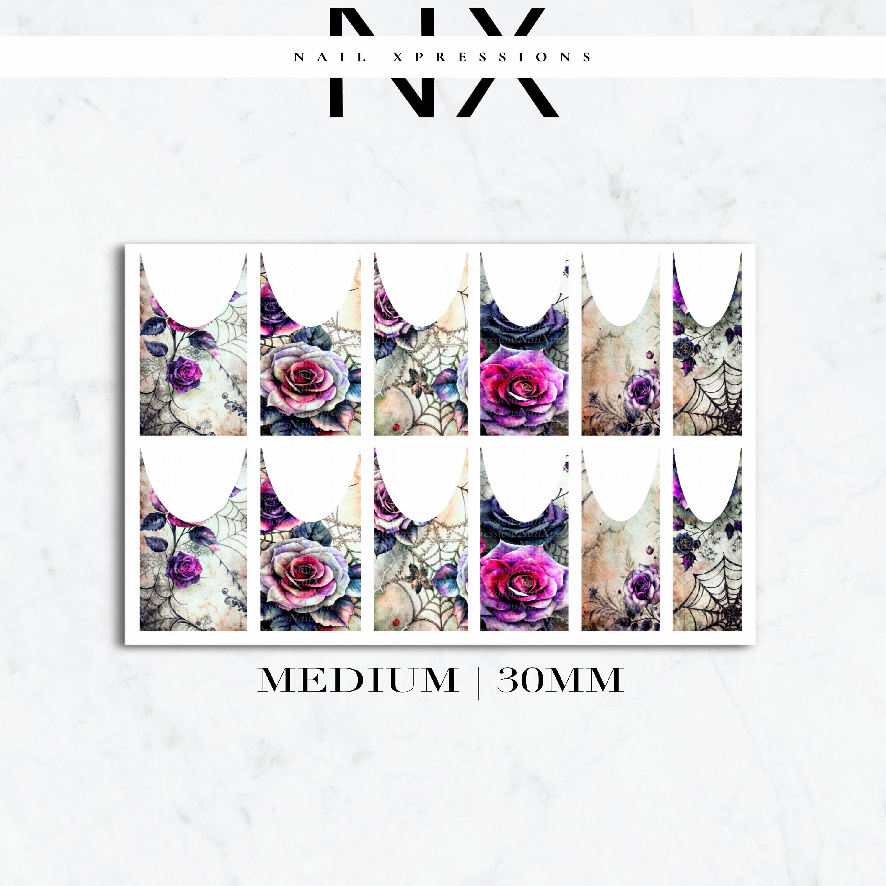 Web and Roses French Nail Decals | Nail Art Water Transfer | Nail Wraps