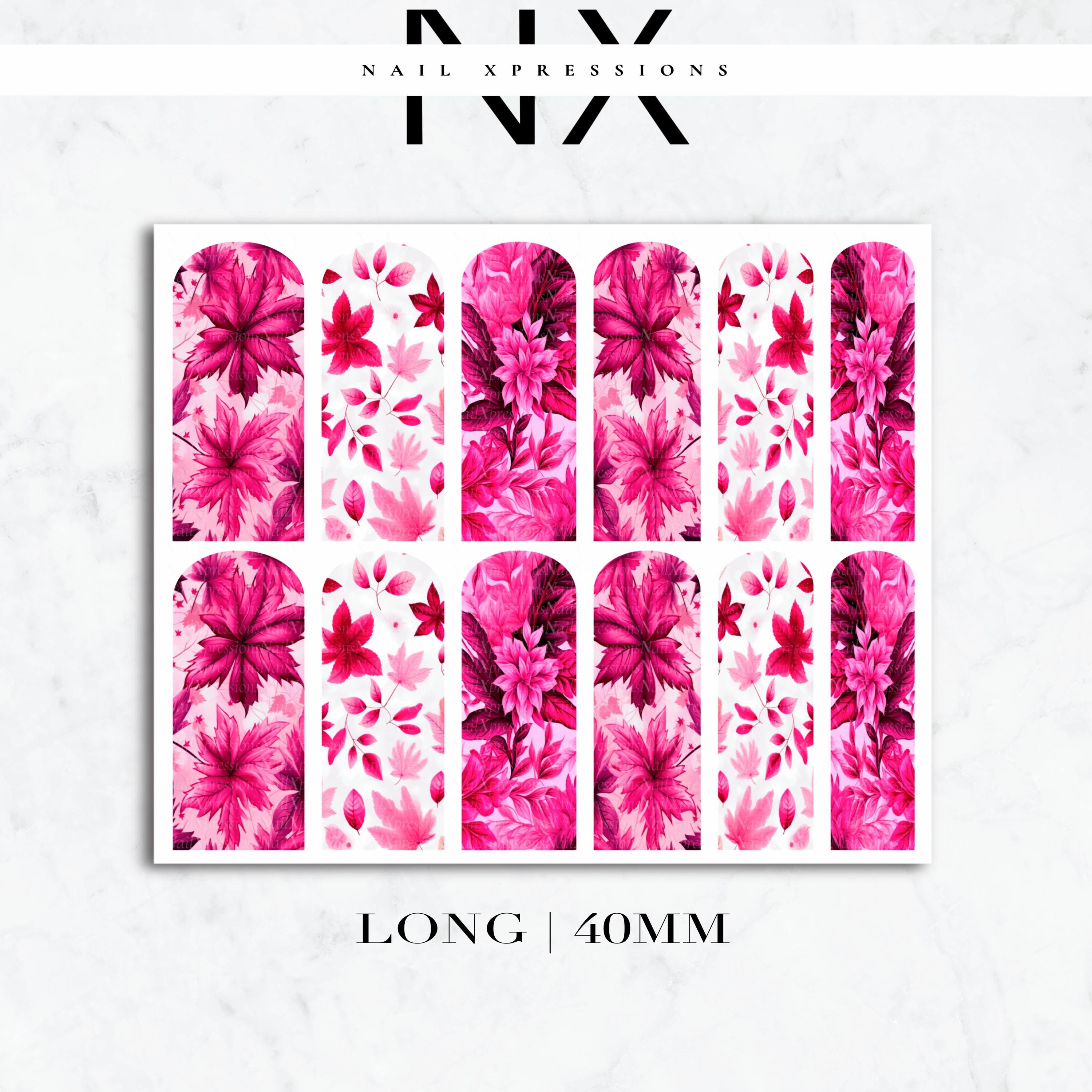 Pink Fall, Poinsettias & Autumn Leave Nail Decals | Nail Art Water Transfer | Nail Wraps