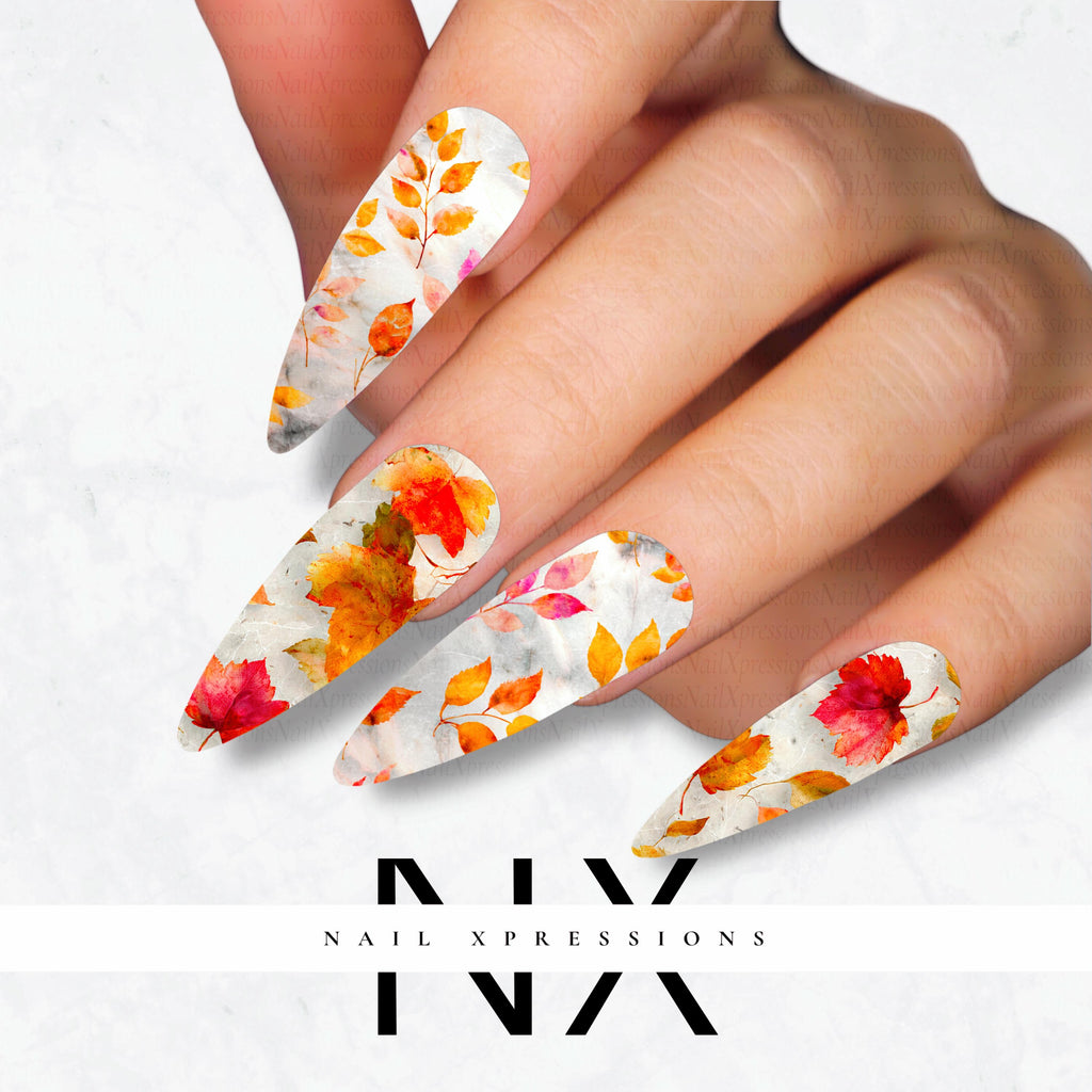 Autumn Leave Marble Nail Decals | Nail Art Water Transfer | Nail Wraps
